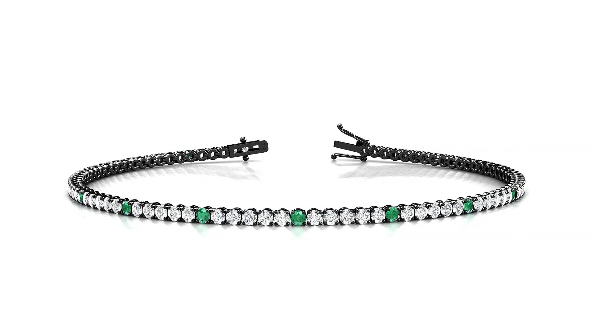 Firenze 1-5 | 18k Black Gold 1.7 mm Round Natural Emerald & Diamond Tennis Bracelet