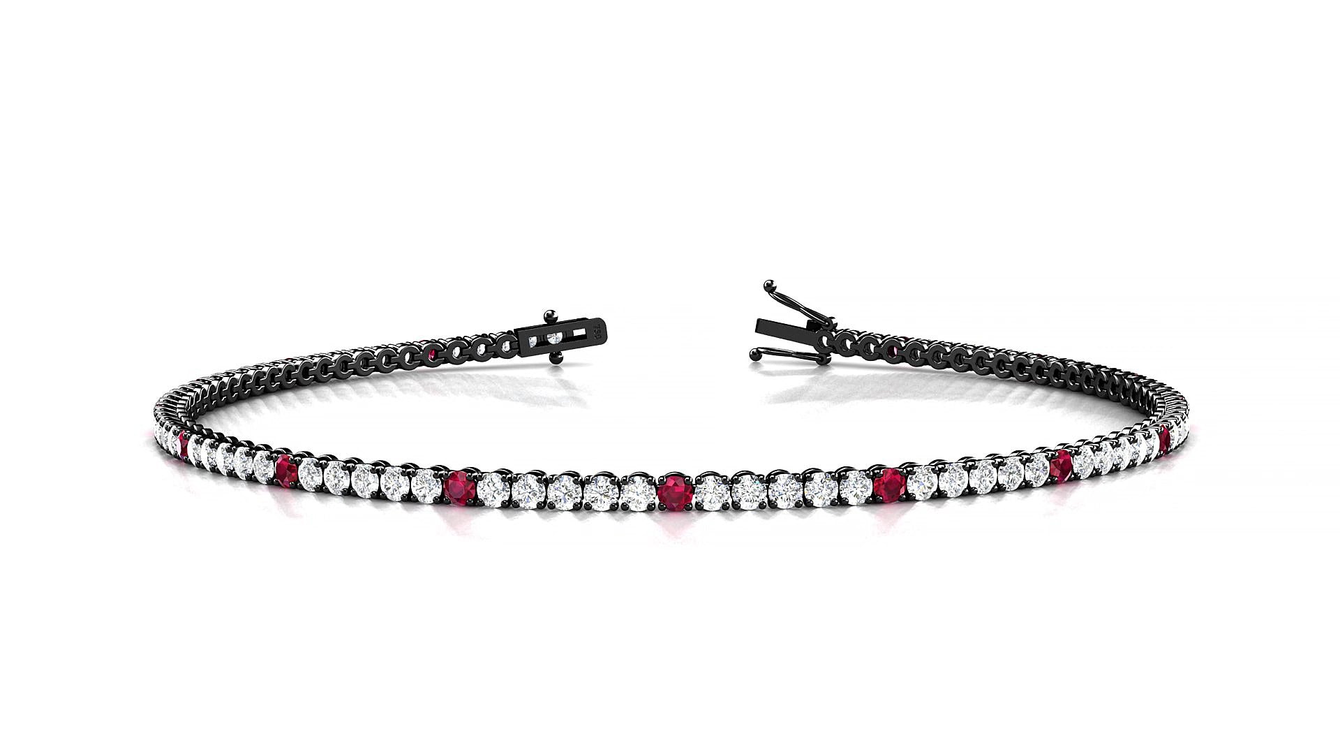 Firenze 1-5 | 18k Black Gold 1.7 mm Round Natural Ruby & Diamond 17 cm Tennis Bracelet