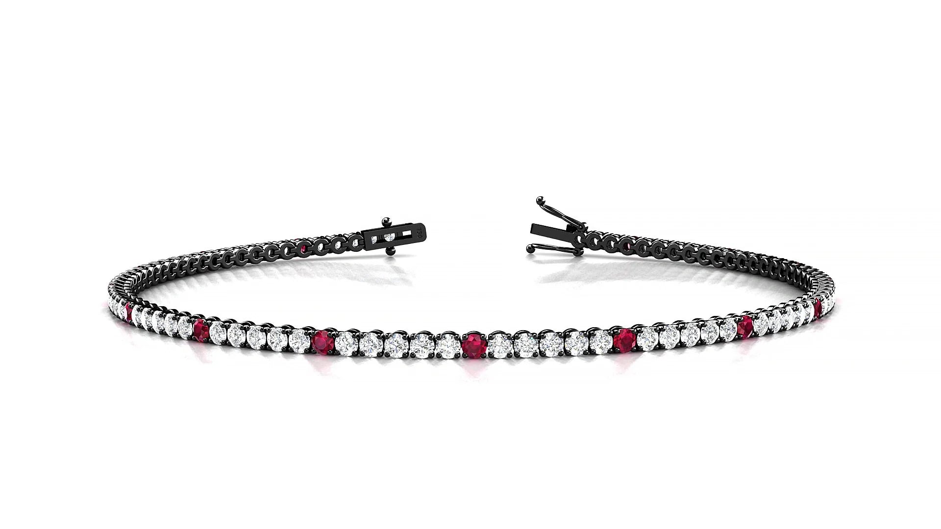 Firenze 1-5 | 18k Black Gold 1.7 mm Round Natural Ruby & Diamond Tennis Bracelet