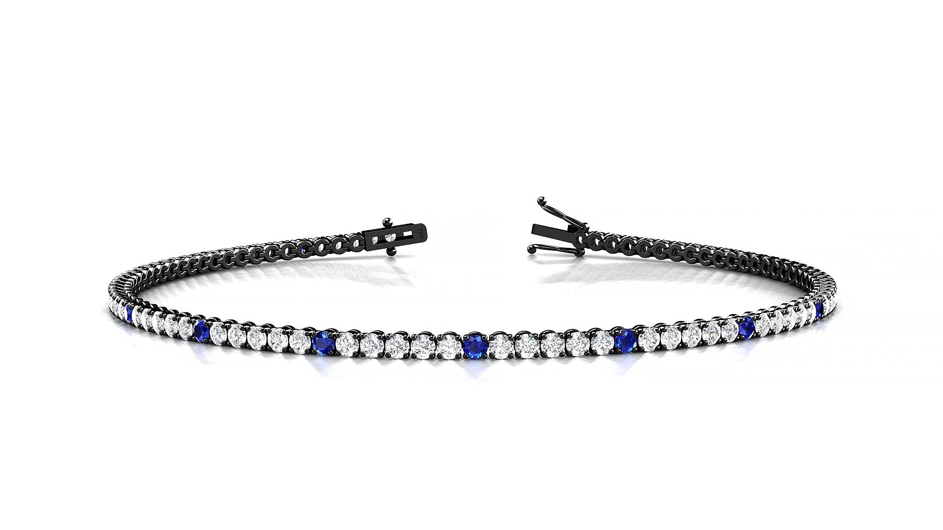 Firenze 1-5 | 18k Black Gold 1.7 mm Round Natural Sapphire & Diamond 20 cm Tennis Bracelet