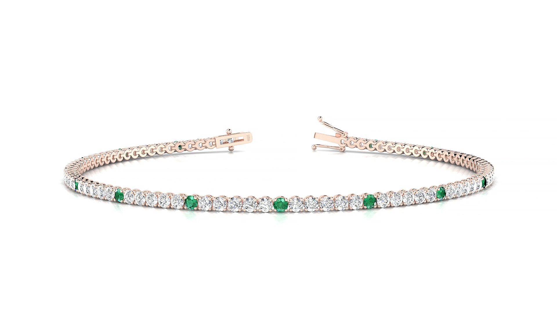 Firenze 1-5 | 18k Rose Gold 1.7 mm Round Natural Emerald & Diamond 20 cm Tennis Bracelet