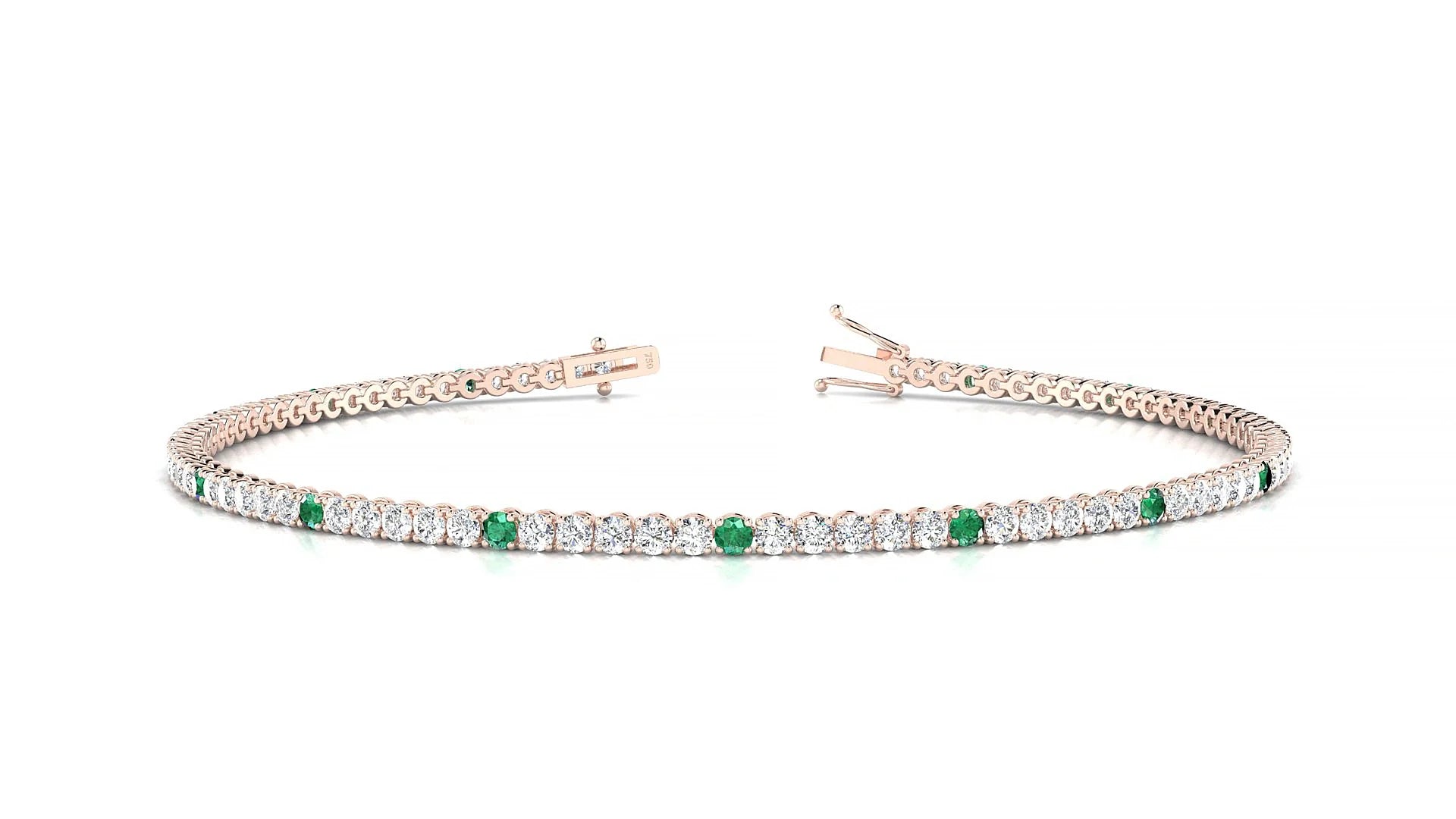 Firenze 1-5 | 18k Rose Gold 1.7 mm Round Natural Emerald & Diamond Tennis Bracelet