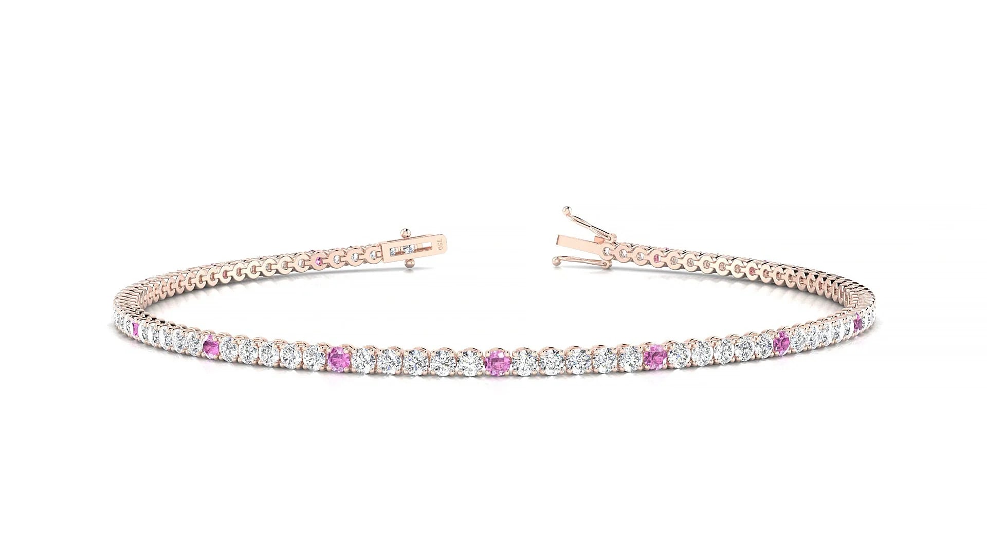 Firenze 1-5 | 18k Rose Gold 1.7 mm Round Natural Pink Sapphire & Diamond Tennis Bracelet