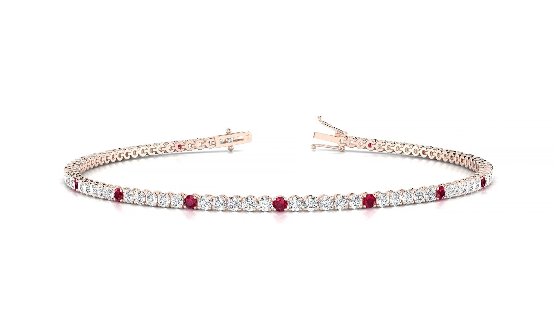 Firenze 1-5 | 18k Rose Gold 1.7 mm Round Natural Ruby & Diamond Tennis Bracelet