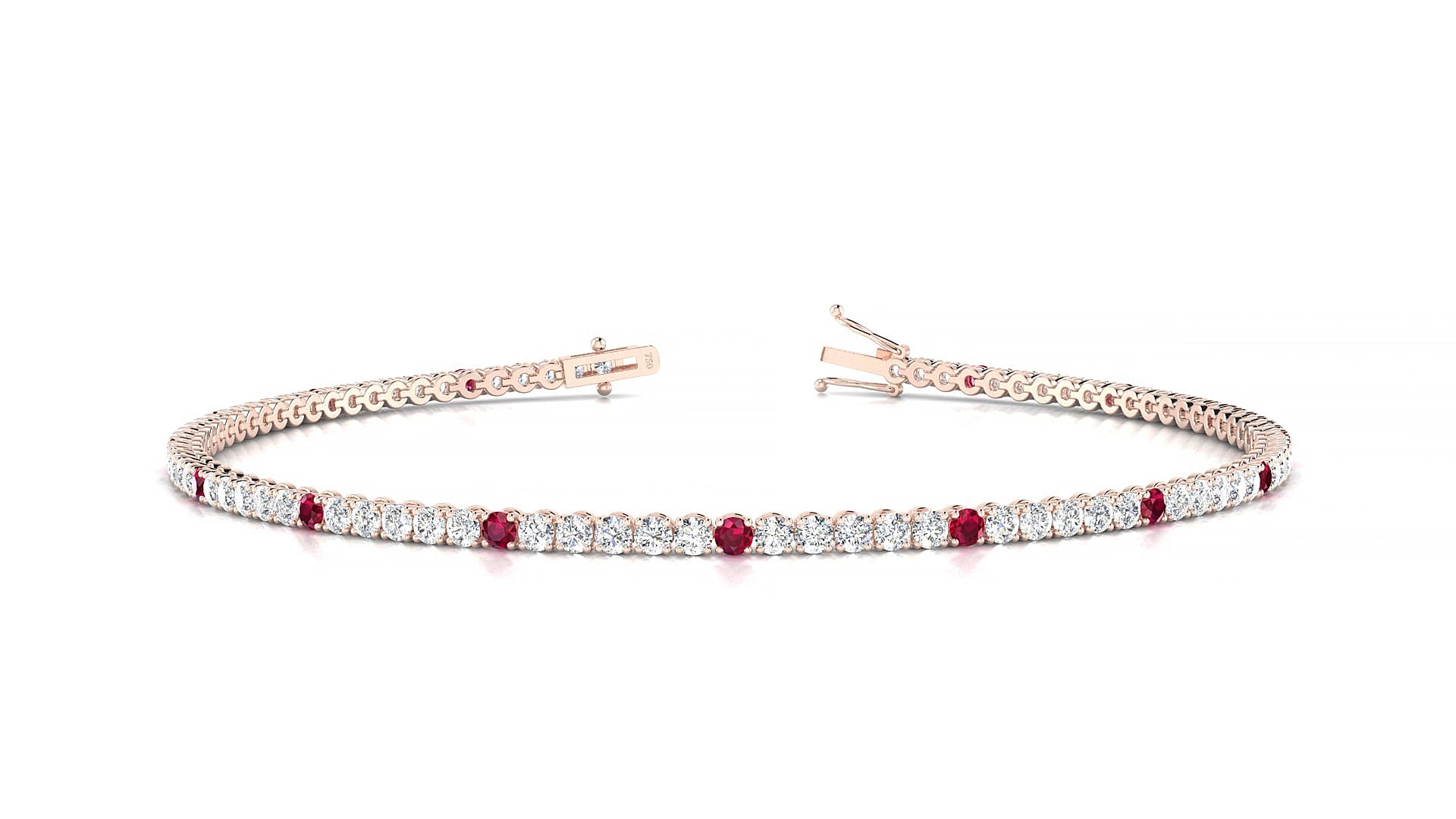 Firenze 1-5 | 18k Rose Gold 1.7 mm Round Natural Ruby & Diamond 19 cm Tennis Bracelet