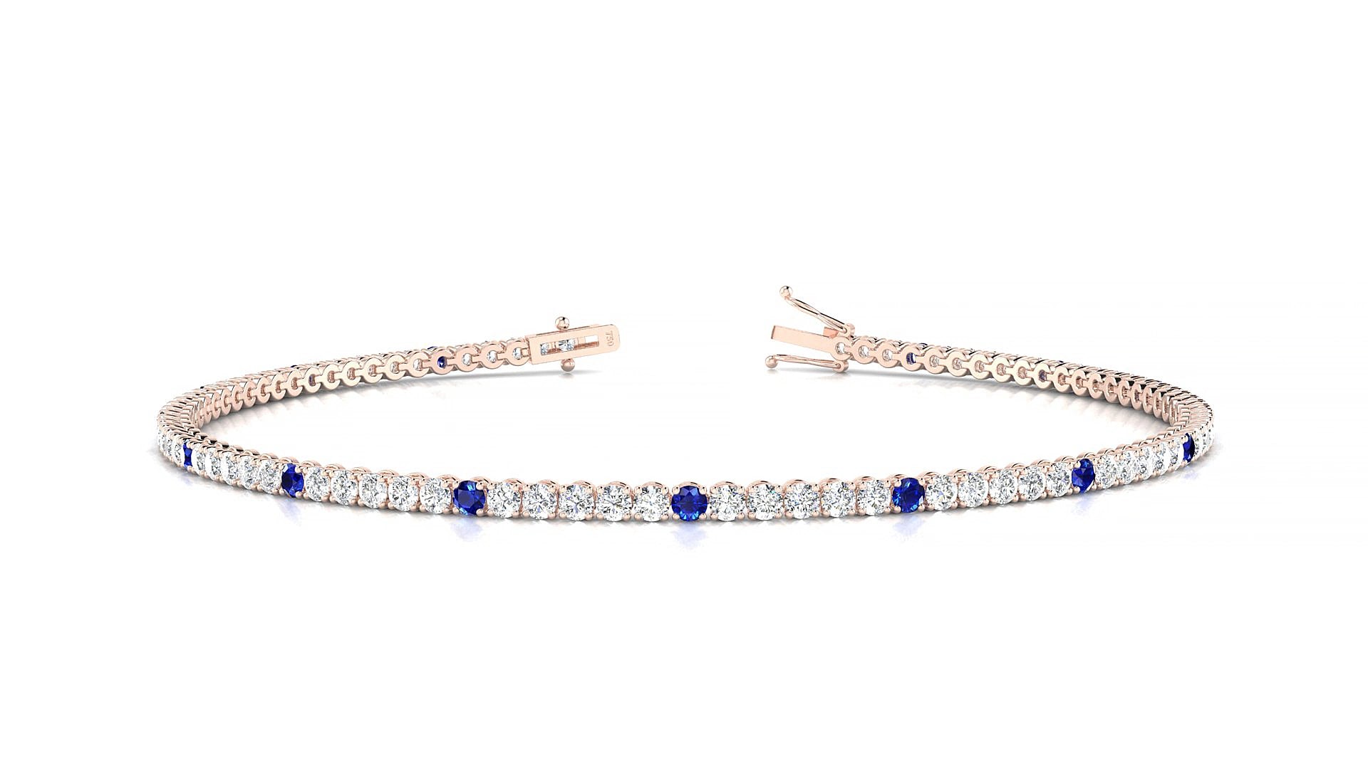 Firenze 1-5 | 18k Rose Gold 1.7 mm Round Natural Sapphire & Diamond 17 cm Tennis Bracelet