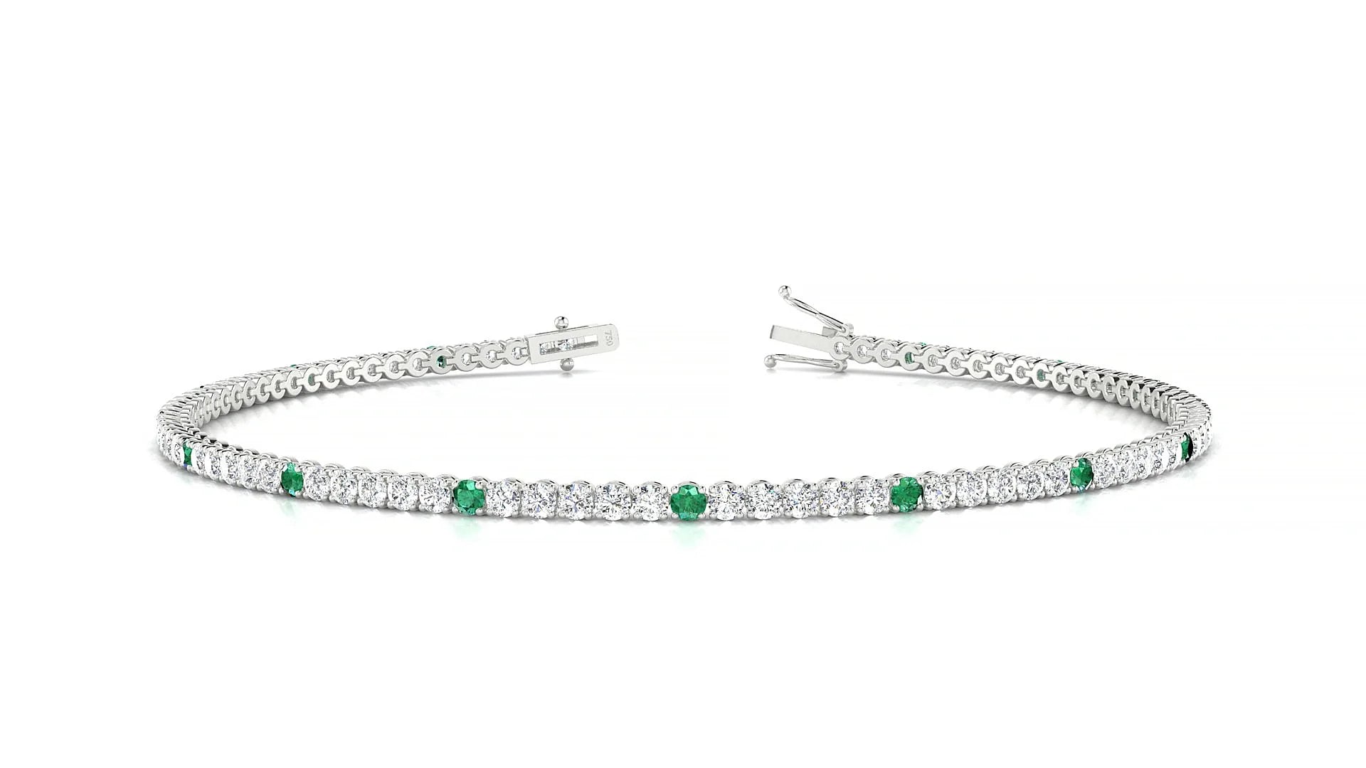 Firenze 1-5 | 18k White Gold 1.7 mm Round Natural Emerald & Diamond Tennis Bracelet