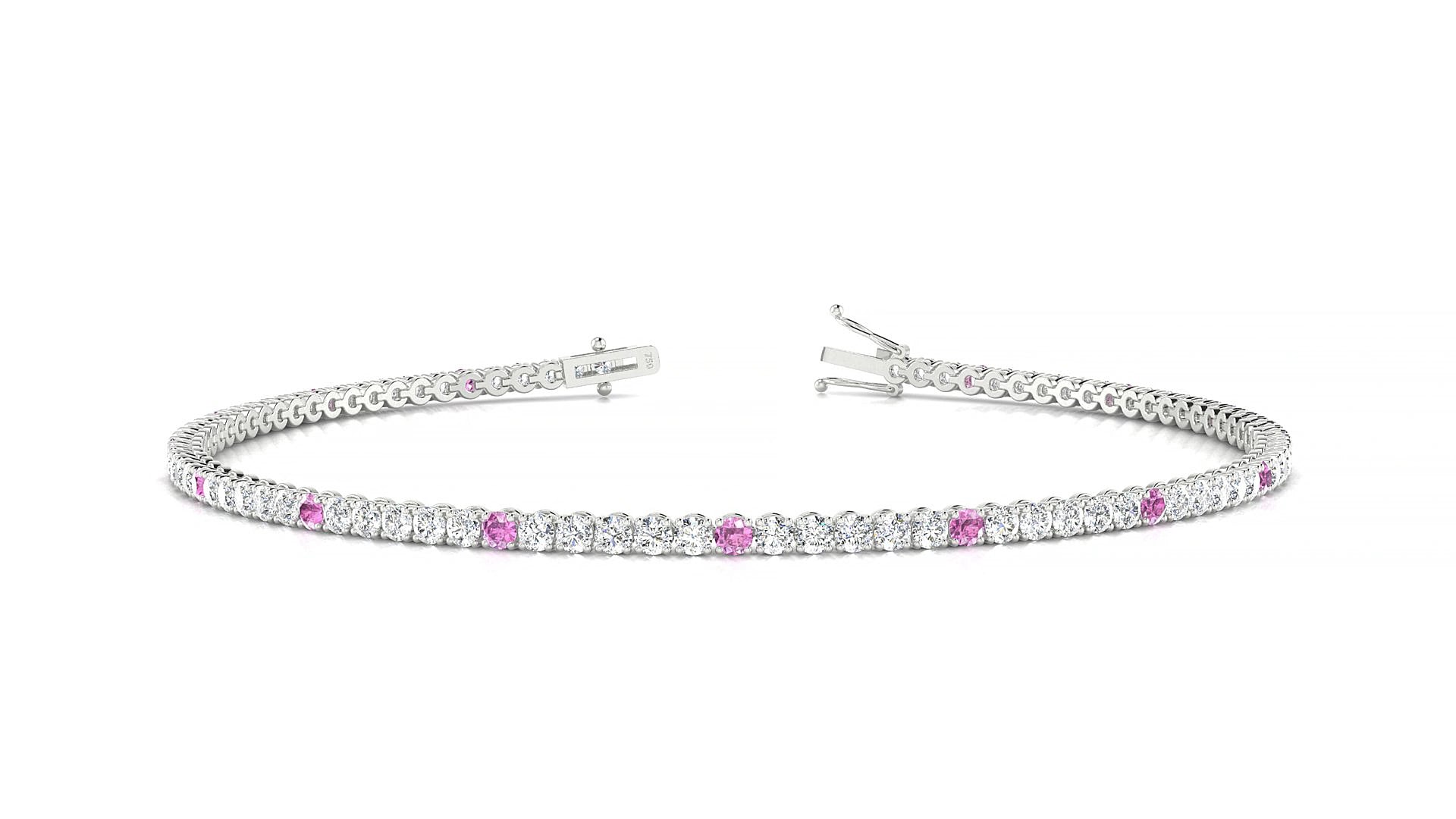 Firenze 1-5 | 18k White Gold 1.7 mm Round Natural Pink Sapphire & Diamond 20 cm Tennis Bracelet