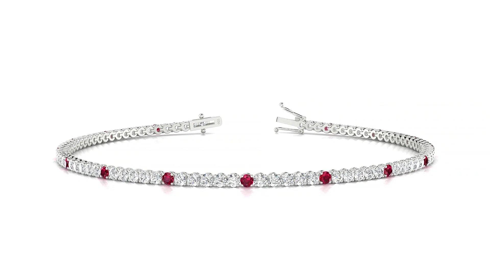 Firenze 1-5 | 18k White Gold 1.7 mm Round Natural Ruby & Diamond Tennis Bracelet