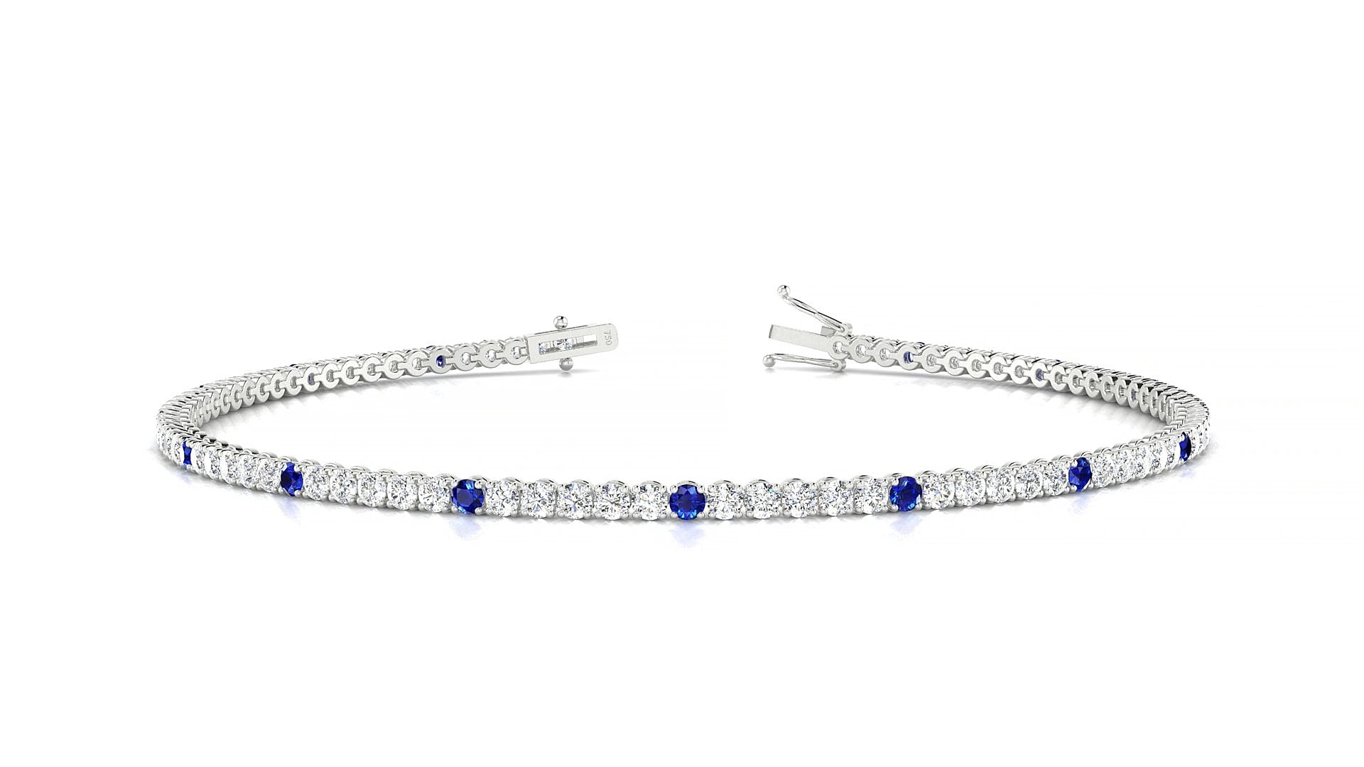Firenze 1-5 | 18k White Gold 1.7 mm Round Natural Sapphire & Diamond 17 cm Tennis Bracelet