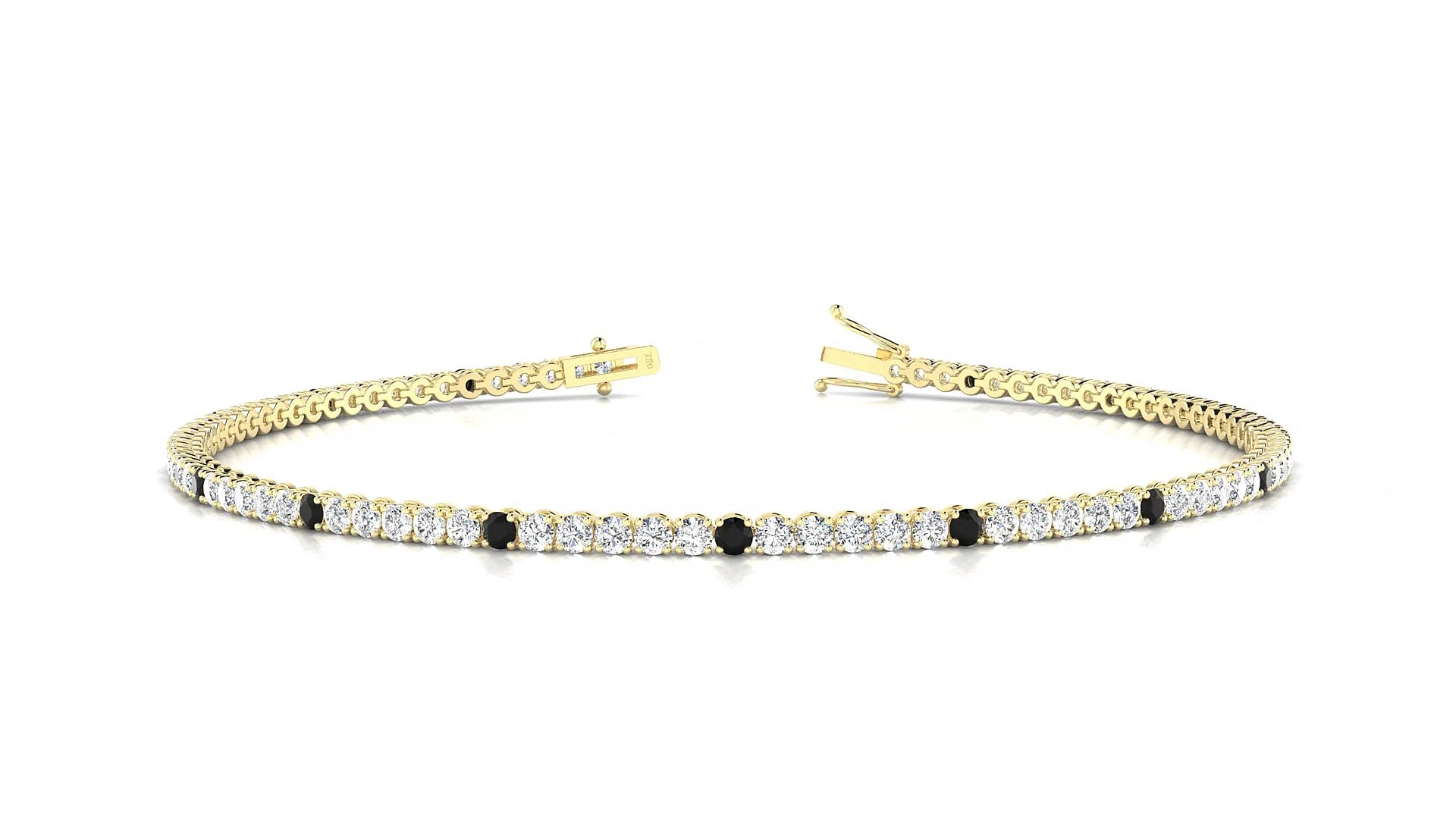 Firenze 1-5 | 18k Yellow Gold 1.7 mm Round Natural Black Diamond & Diamond Tennis Bracelet