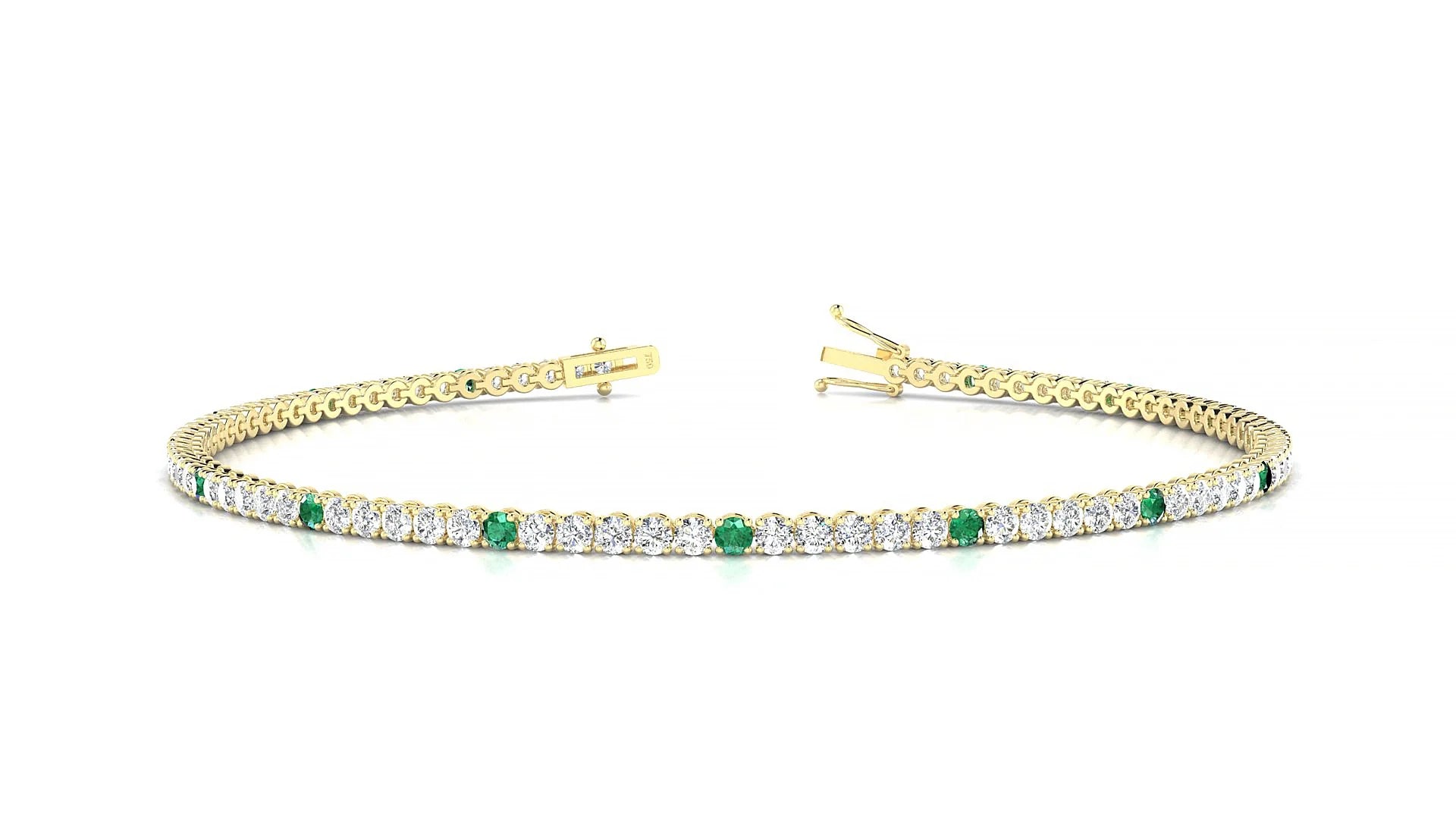 Firenze 1-5 | 18k Yellow Gold 1.7 mm Round Natural Emerald & Diamond Tennis Bracelet