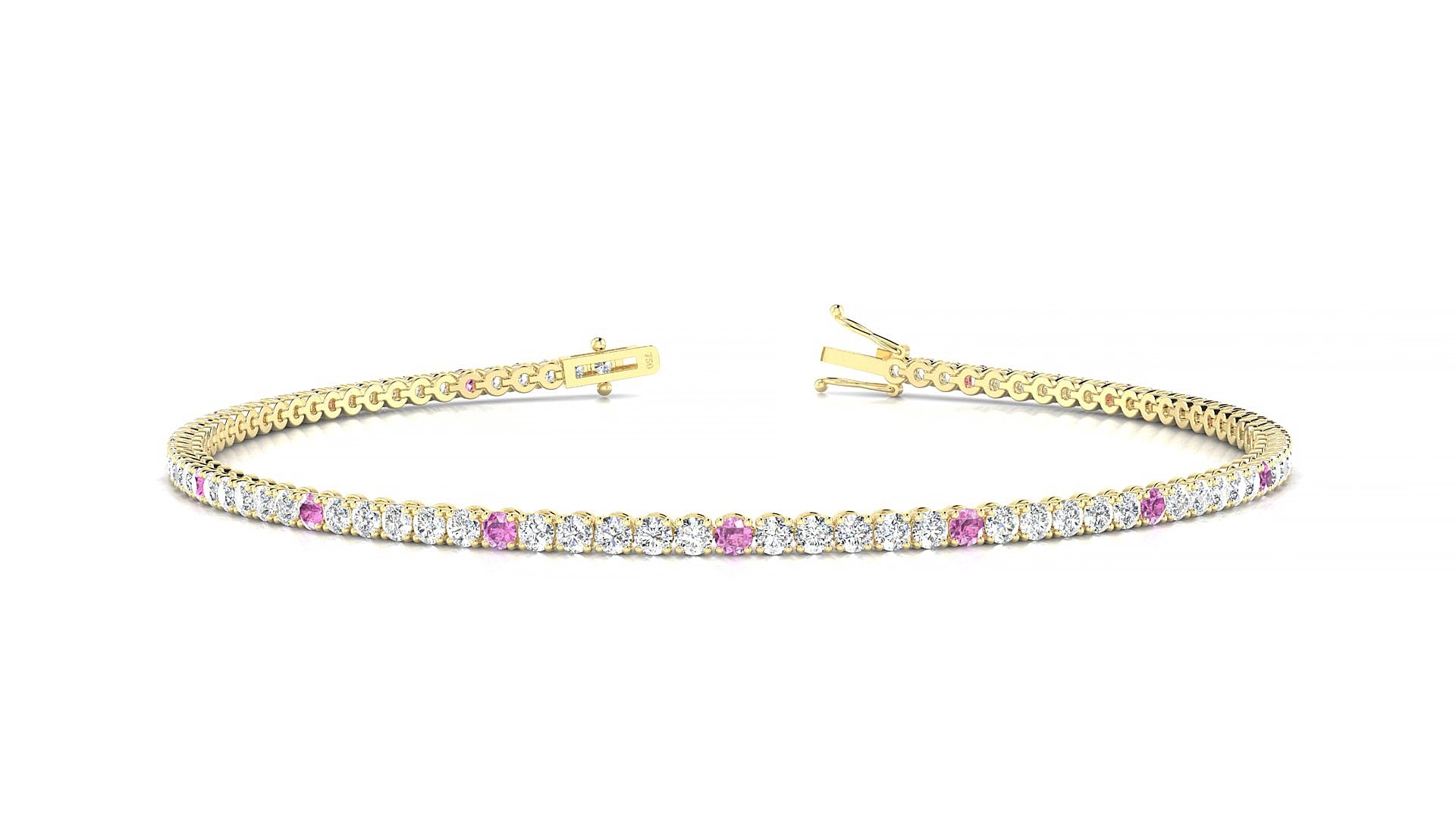 Firenze 1-5 | 18k Yellow Gold 1.7 mm Round Natural Pink Sapphire & Diamond 19 cm Tennis Bracelet