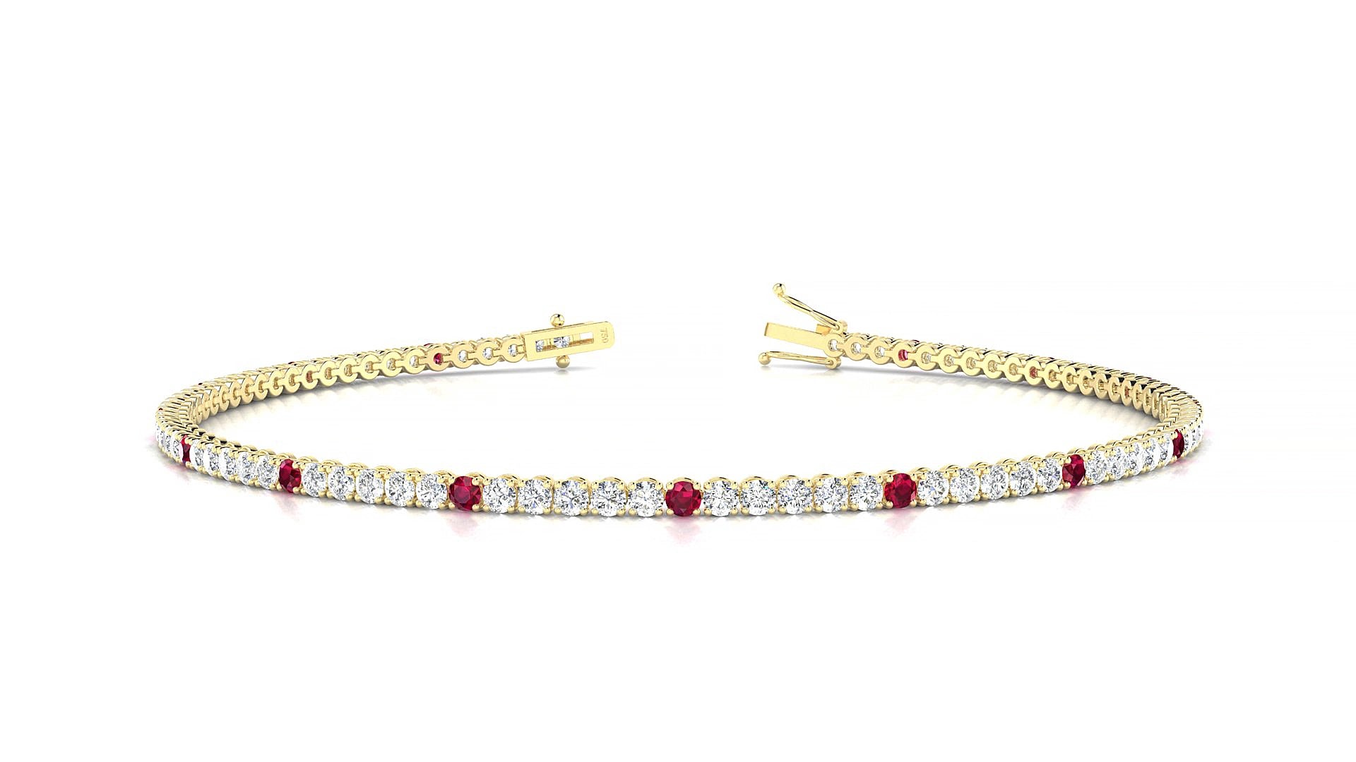 Firenze 1-5 | 18k Yellow Gold 1.7 mm Round Natural Ruby & Diamond 20 cm Tennis Bracelet