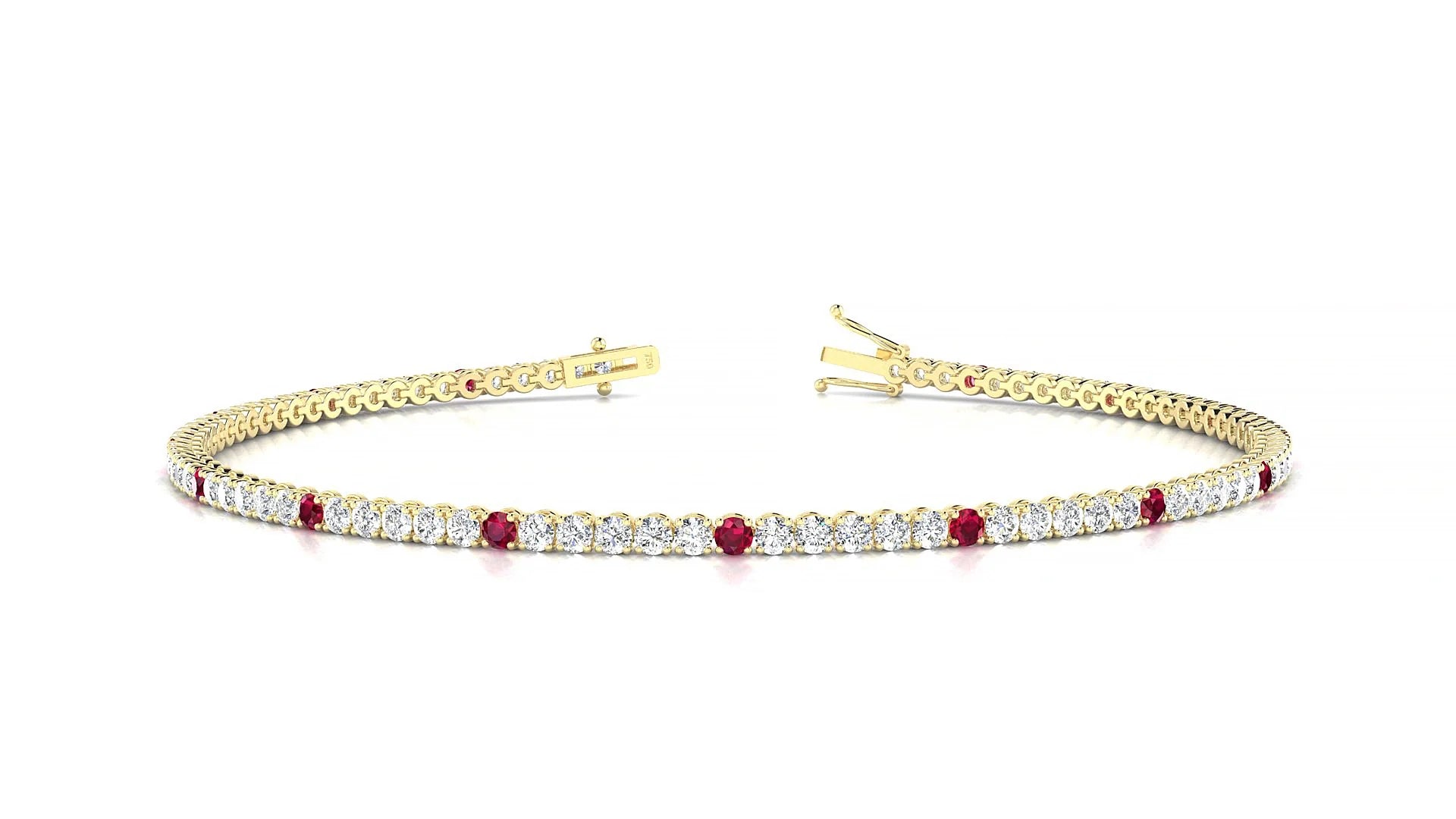 Firenze 1-5 | 18k Yellow Gold 1.7 mm Round Natural Ruby & Diamond Tennis Bracelet