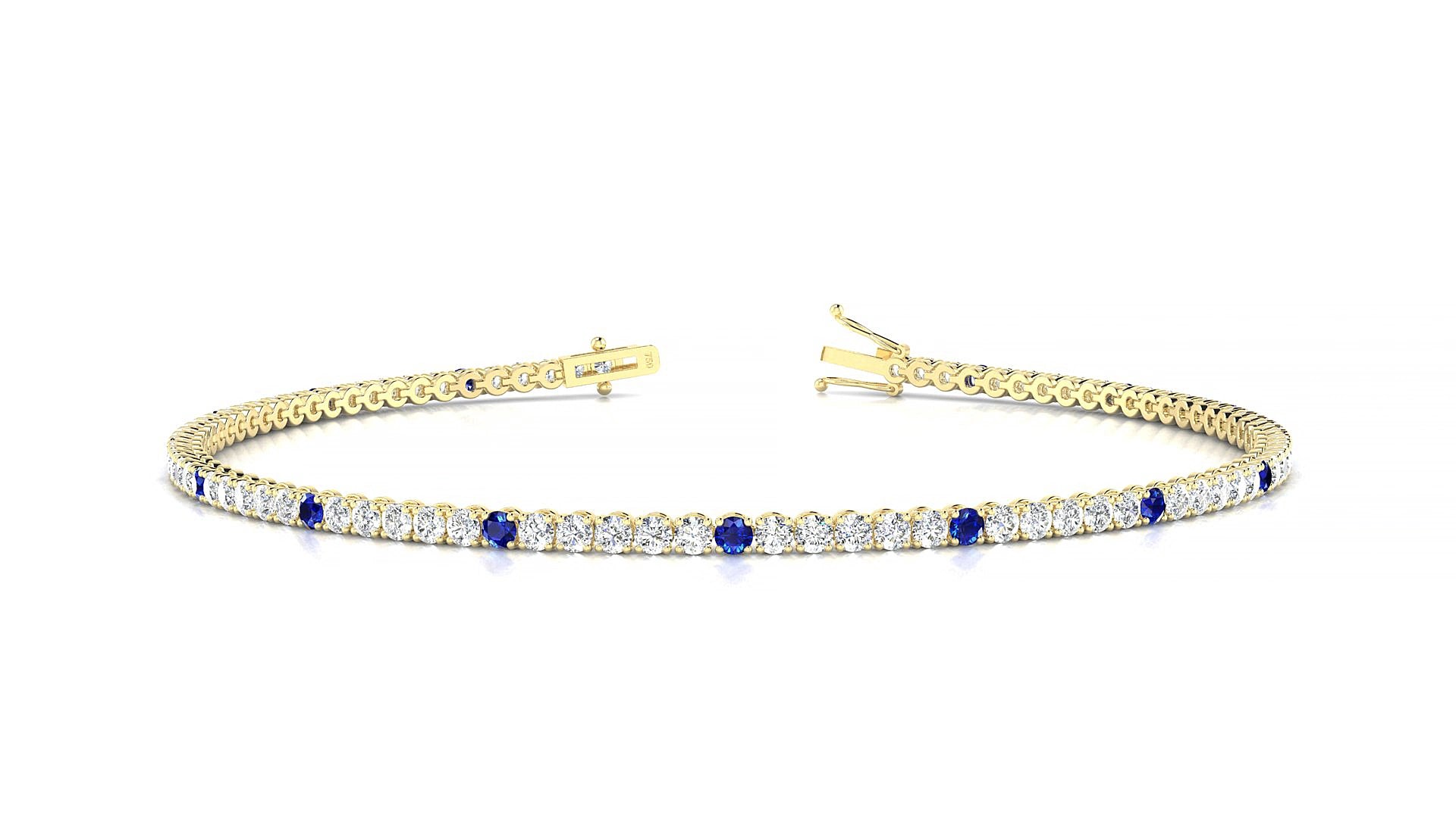 Firenze 1-5 | 18k Yellow Gold 1.7 mm Round Natural Sapphire & Diamond 15 cm Tennis Bracelet