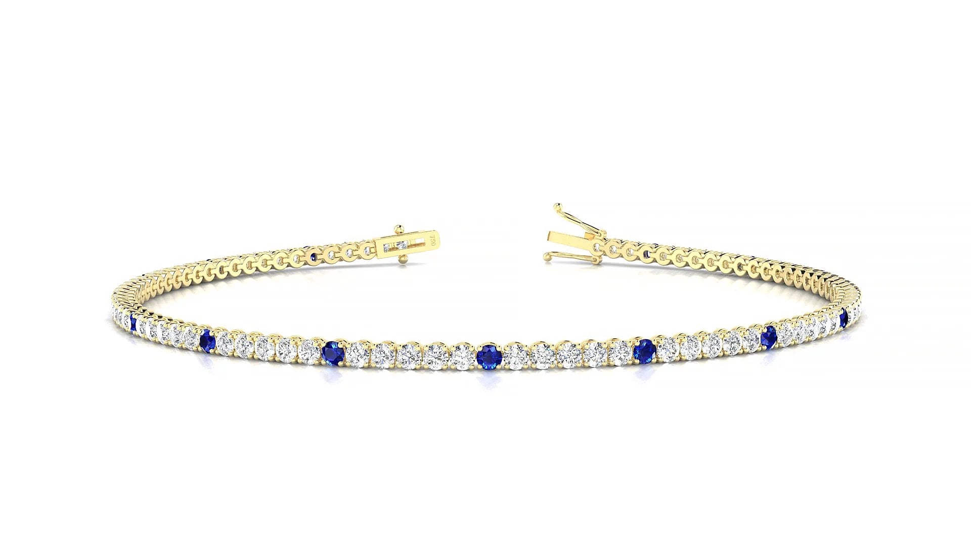 Firenze 1-5 | 18k Yellow Gold 1.7 mm Round Natural Sapphire & Diamond Tennis Bracelet