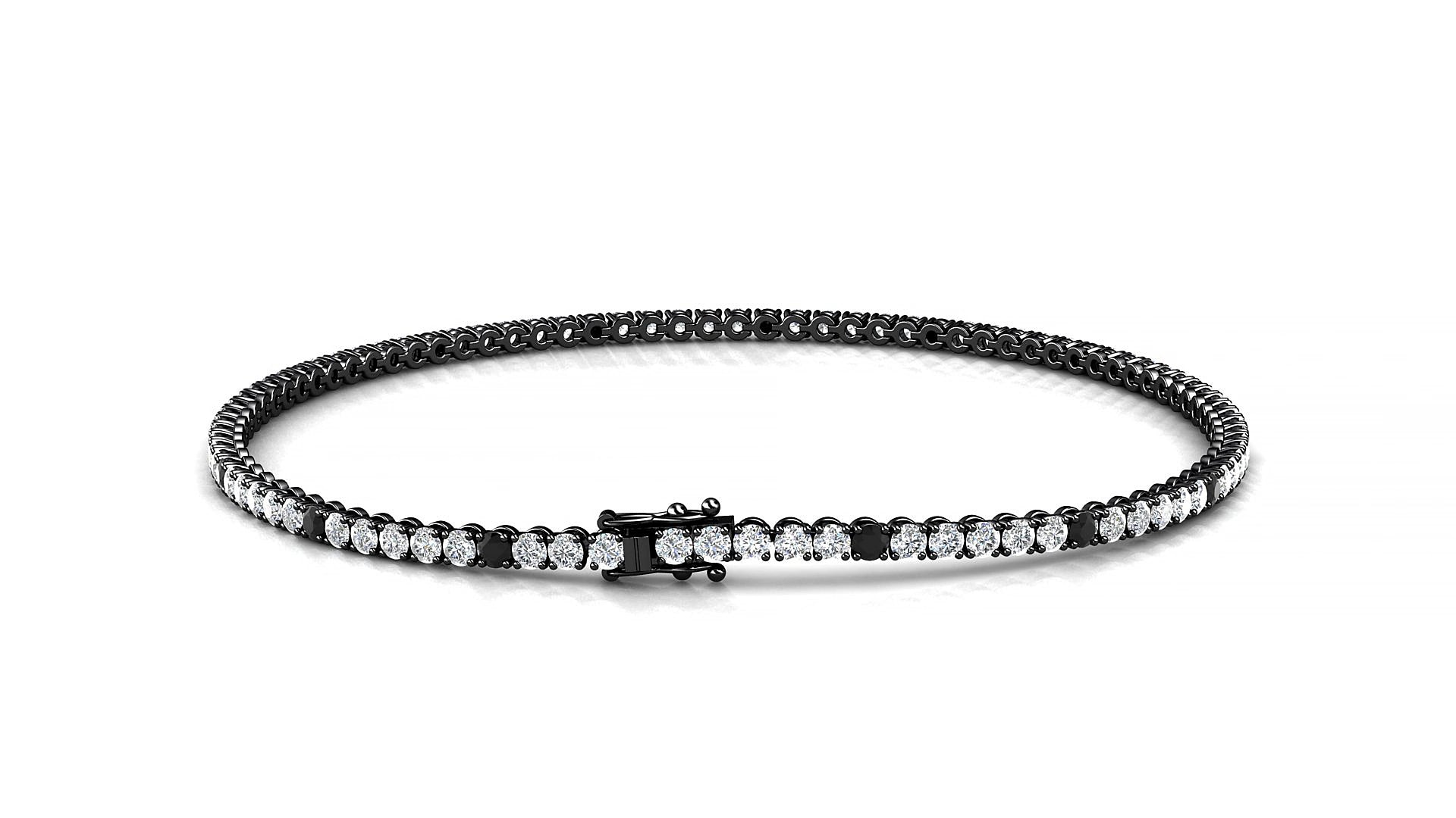 Firenze 1-5 | 18k Black Gold 1.7 mm Round Natural Black Diamond & Diamond 17 cm Tennis Bracelet