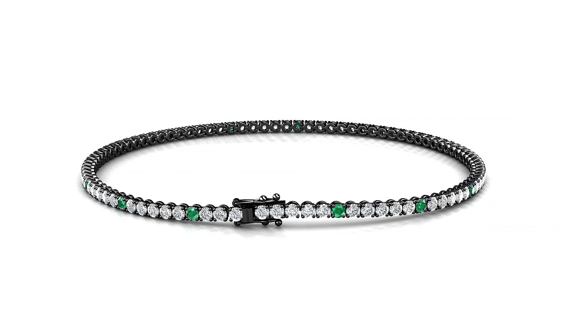 Firenze 1-5 | 18k Black Gold 1.7 mm Round Natural Emerald & Diamond 18 cm Tennis Bracelet