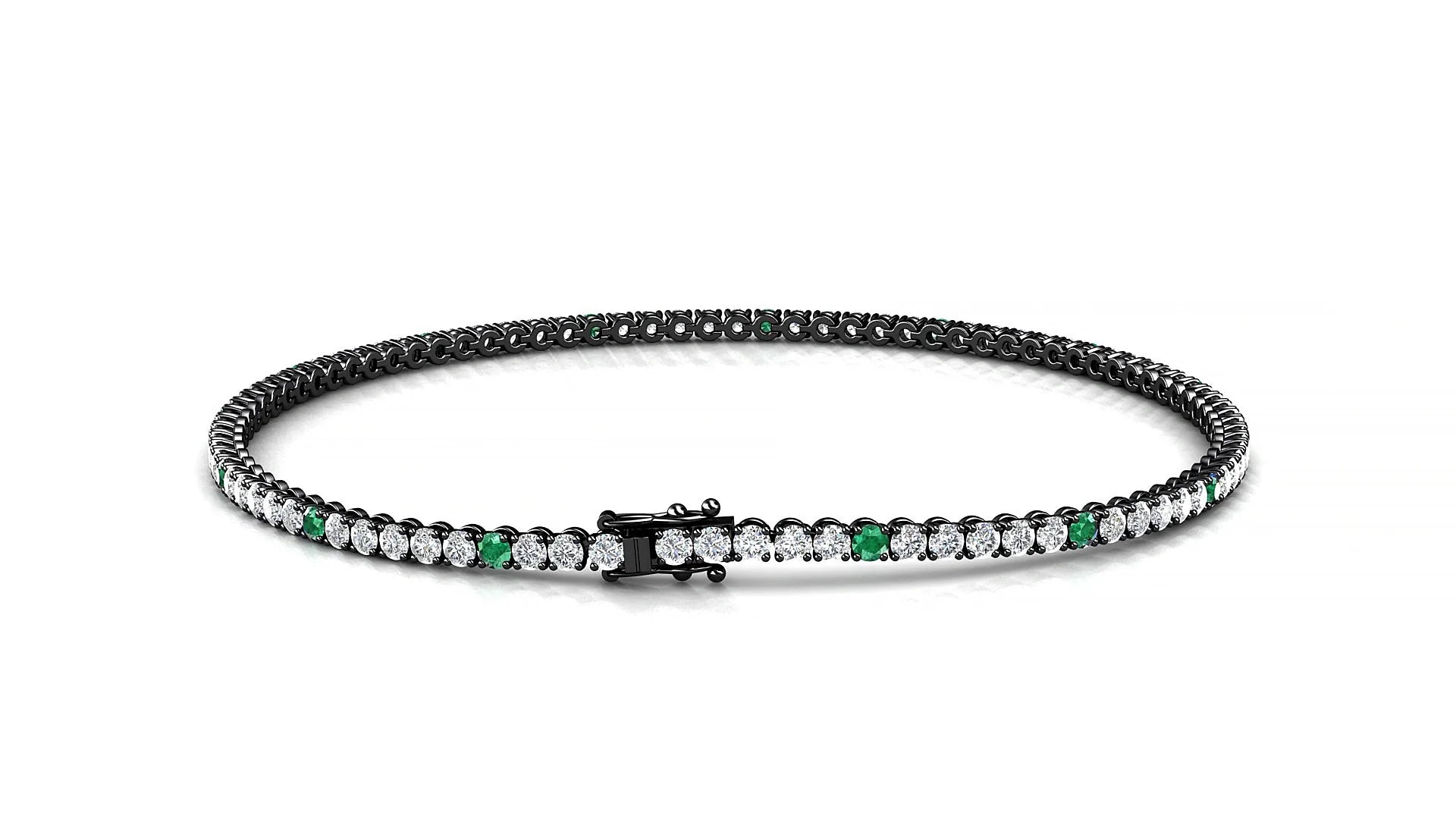 Firenze 1-5 | 18k Black Gold 1.7 mm Round Natural Emerald & Diamond Tennis Bracelet