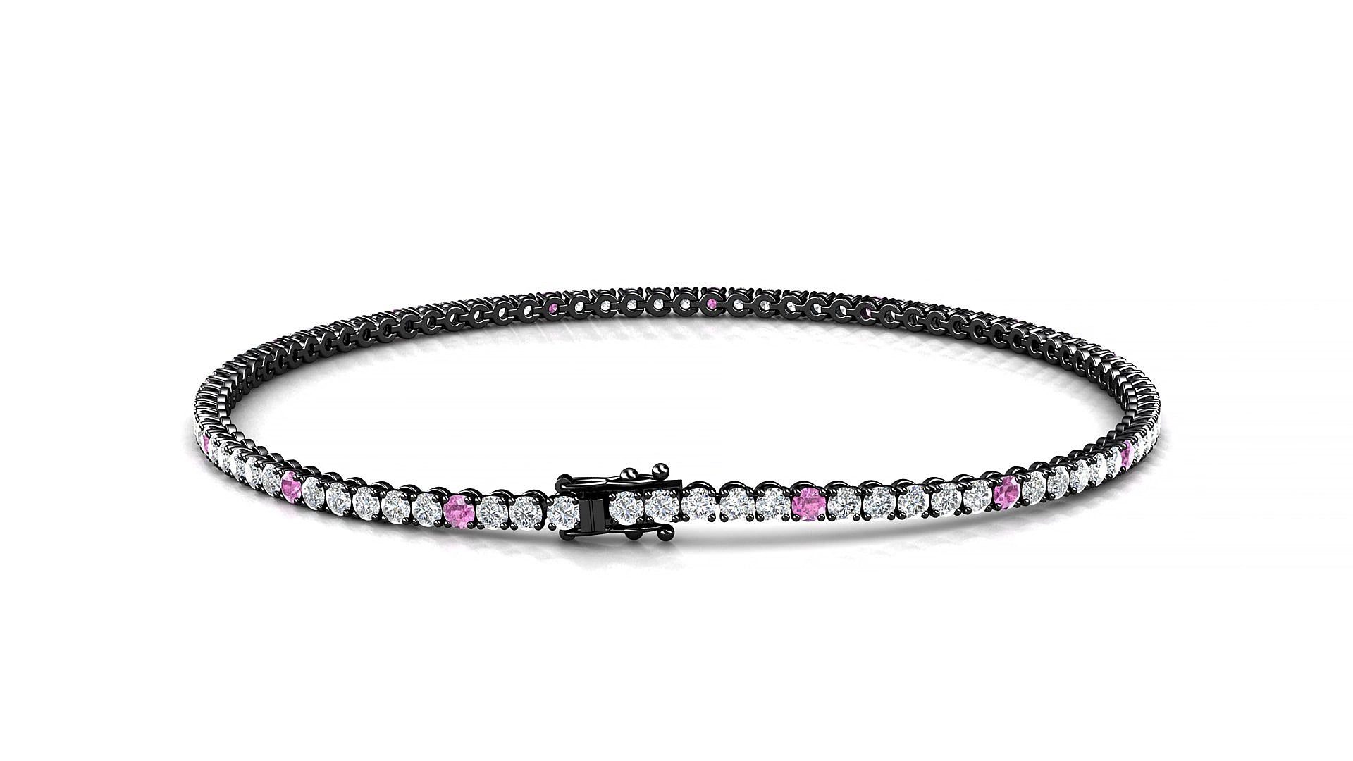 Firenze 1-5 | 18k Black Gold 1.7 mm Round Natural Pink Sapphire & Diamond 16 cm Tennis Bracelet