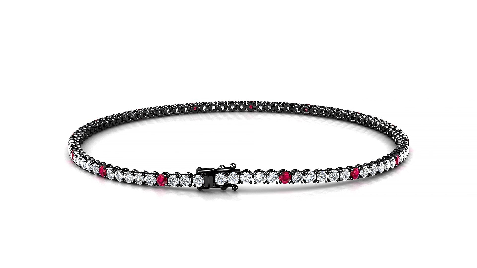 Firenze 1-5 | 18k Black Gold 1.7 mm Round Natural Ruby & Diamond 15 cm Tennis Bracelet