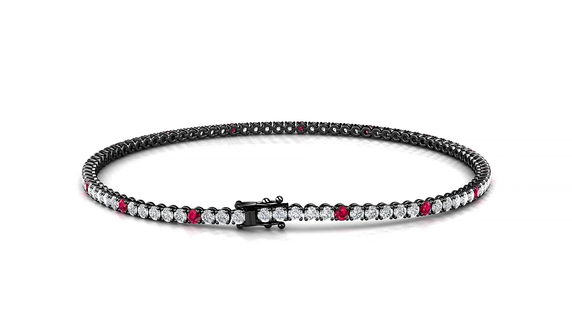 Firenze 1-5 | 18k Black Gold 1.7 mm Round Natural Ruby & Diamond Tennis Bracelet