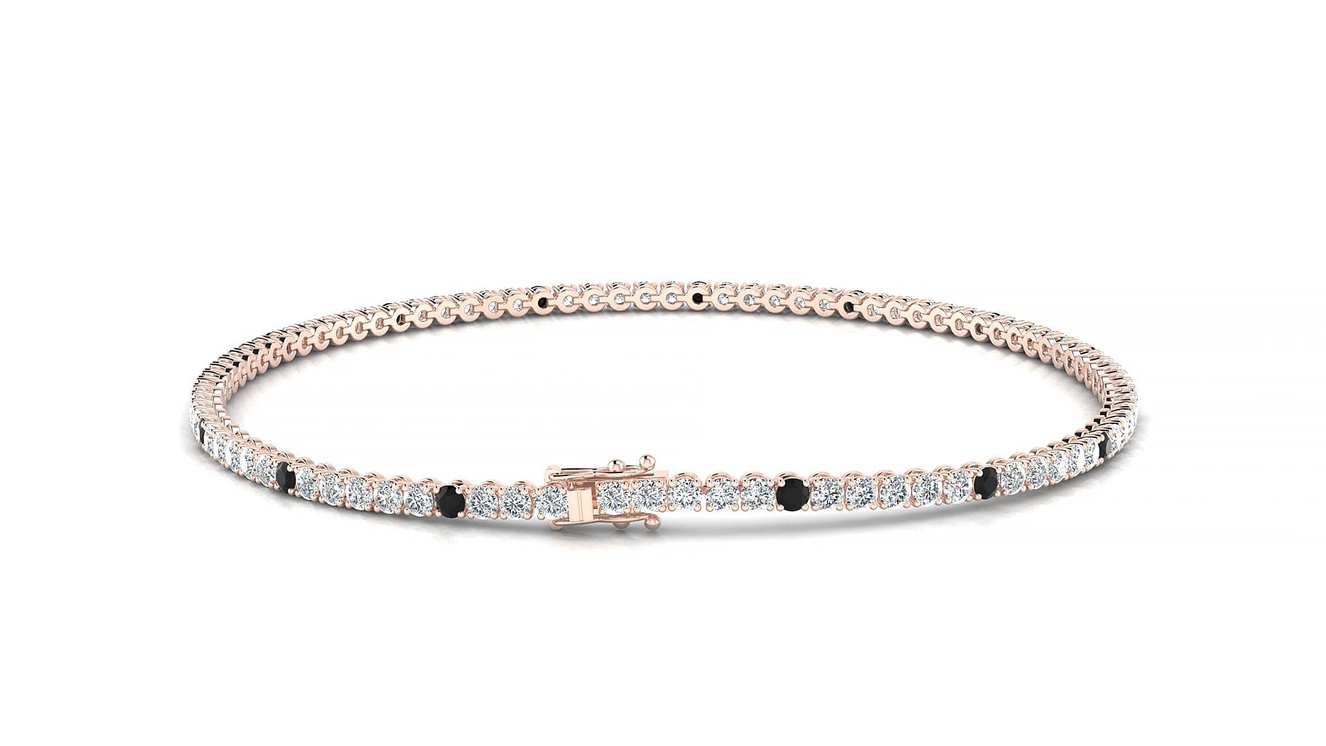 Firenze 1-5 | 18k Rose Gold 1.7 mm Round Natural Black Diamond & Diamond 15 cm Tennis Bracelet