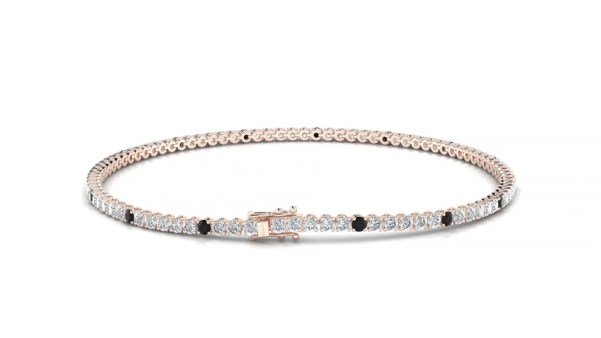 Firenze 1-5 | 18k Rose Gold 1.7 mm Round Natural Black Diamond & Diamond Tennis Bracelet