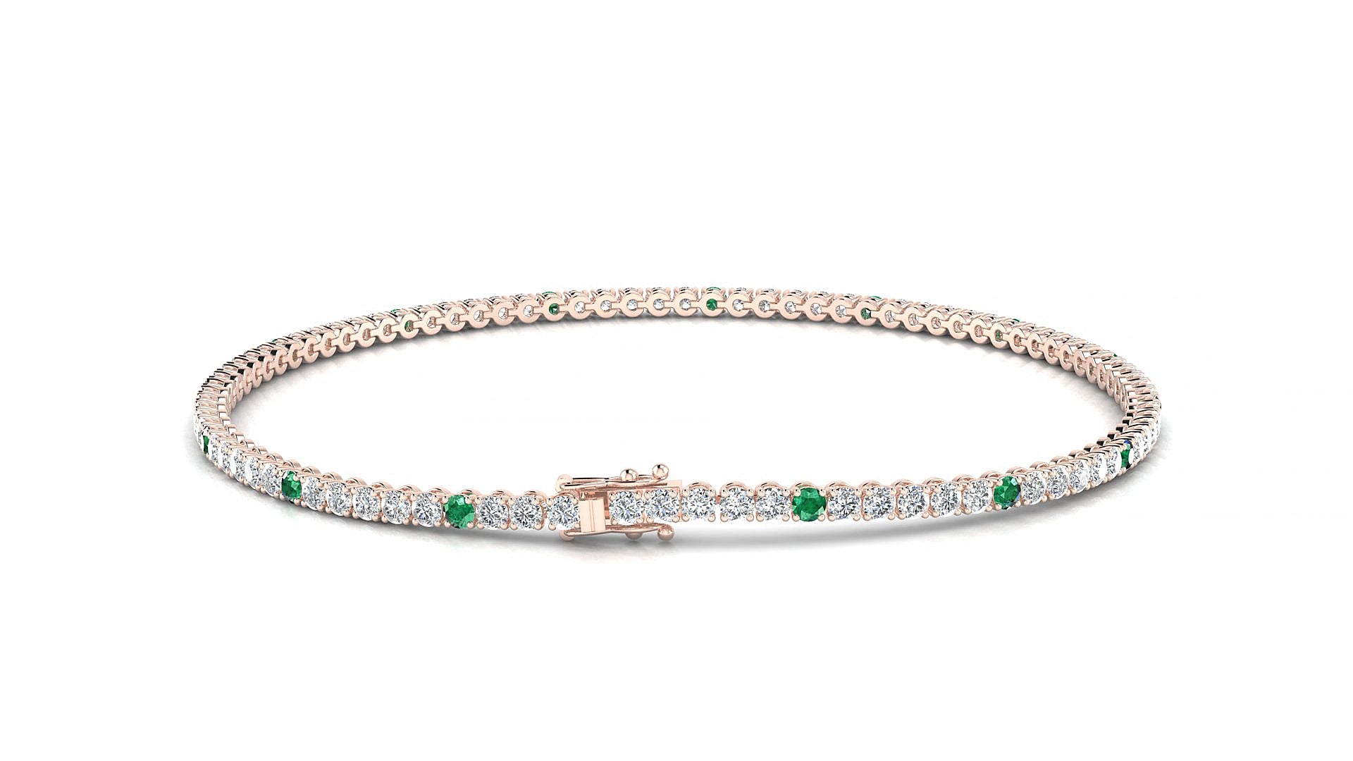 Firenze 1-5 | 18k Rose Gold 1.7 mm Round Natural Emerald & Diamond 20 cm Tennis Bracelet