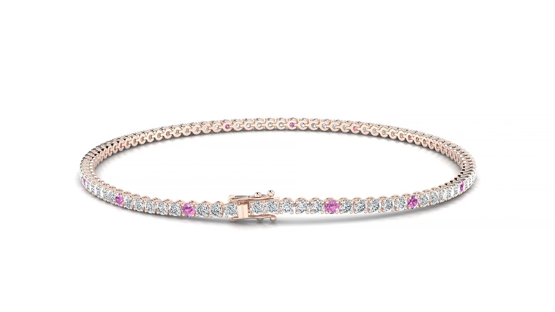 Firenze 1-5 | 18k Rose Gold 1.7 mm Round Natural Pink Sapphire & Diamond 18 cm Tennis Bracelet