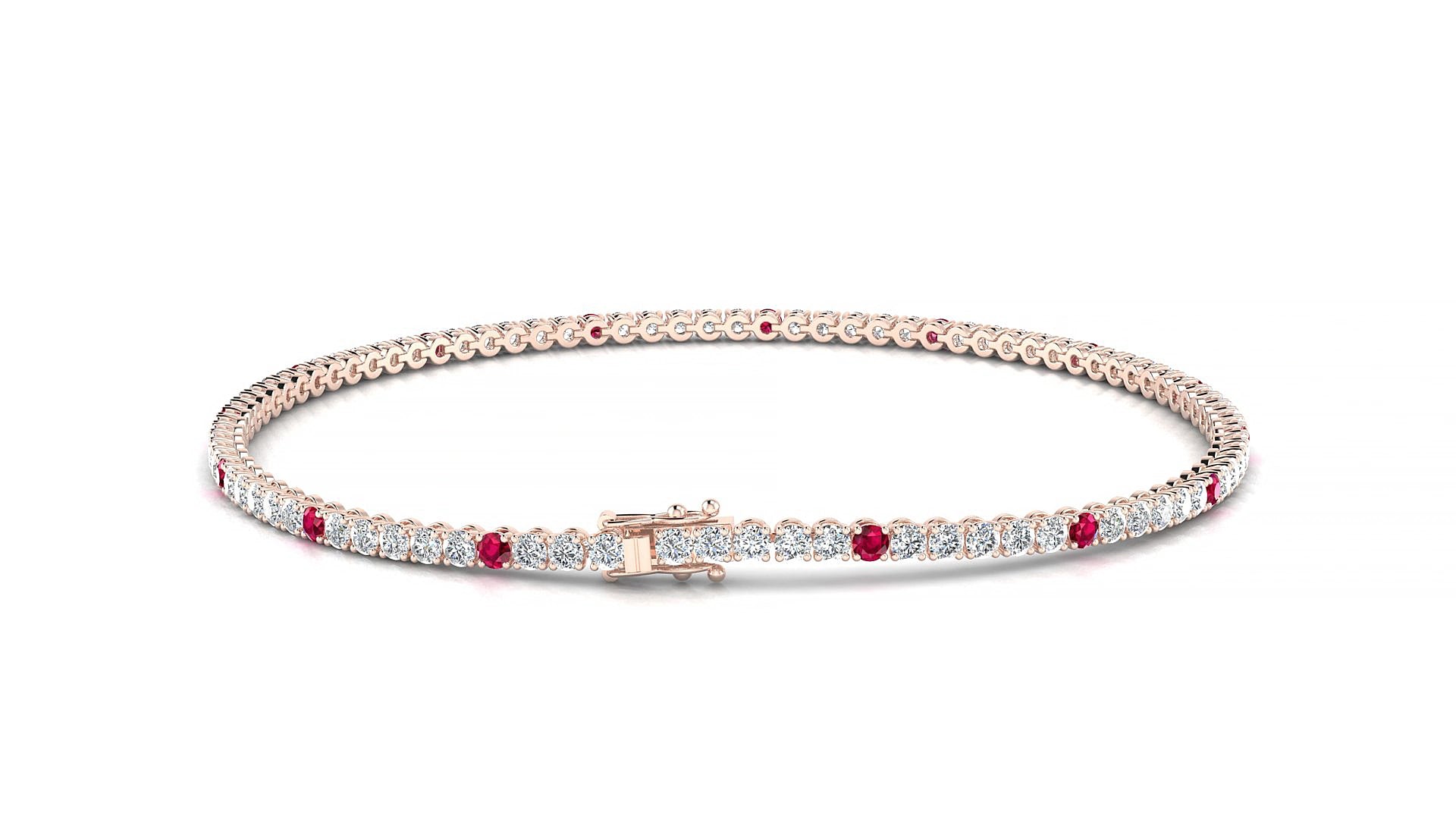 Firenze 1-5 | 18k Rose Gold 1.7 mm Round Natural Ruby & Diamond 18 cm Tennis Bracelet