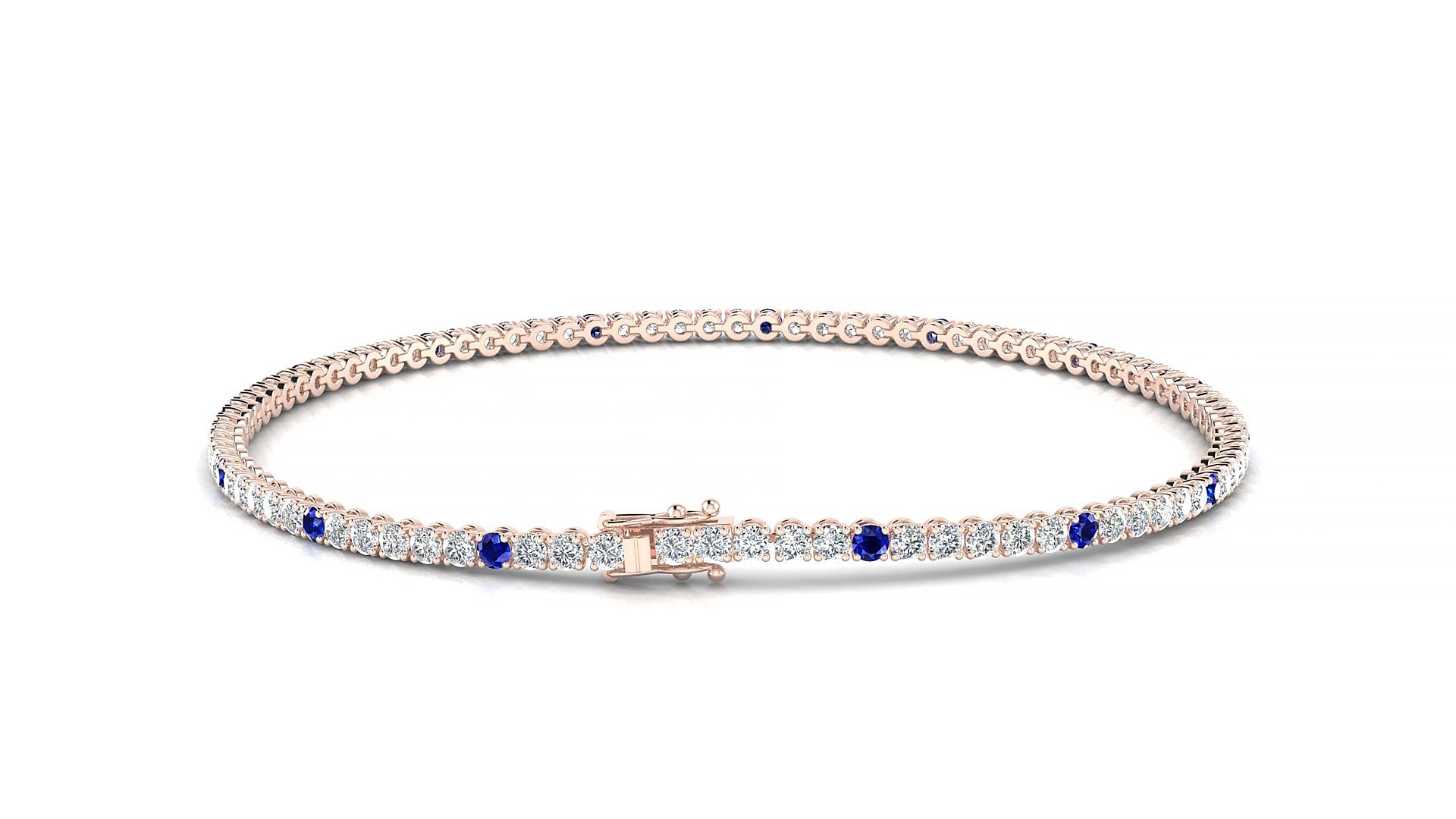 Firenze 1-5 | 18k Rose Gold 1.7 mm Round Natural Sapphire & Diamond 17 cm Tennis Bracelet