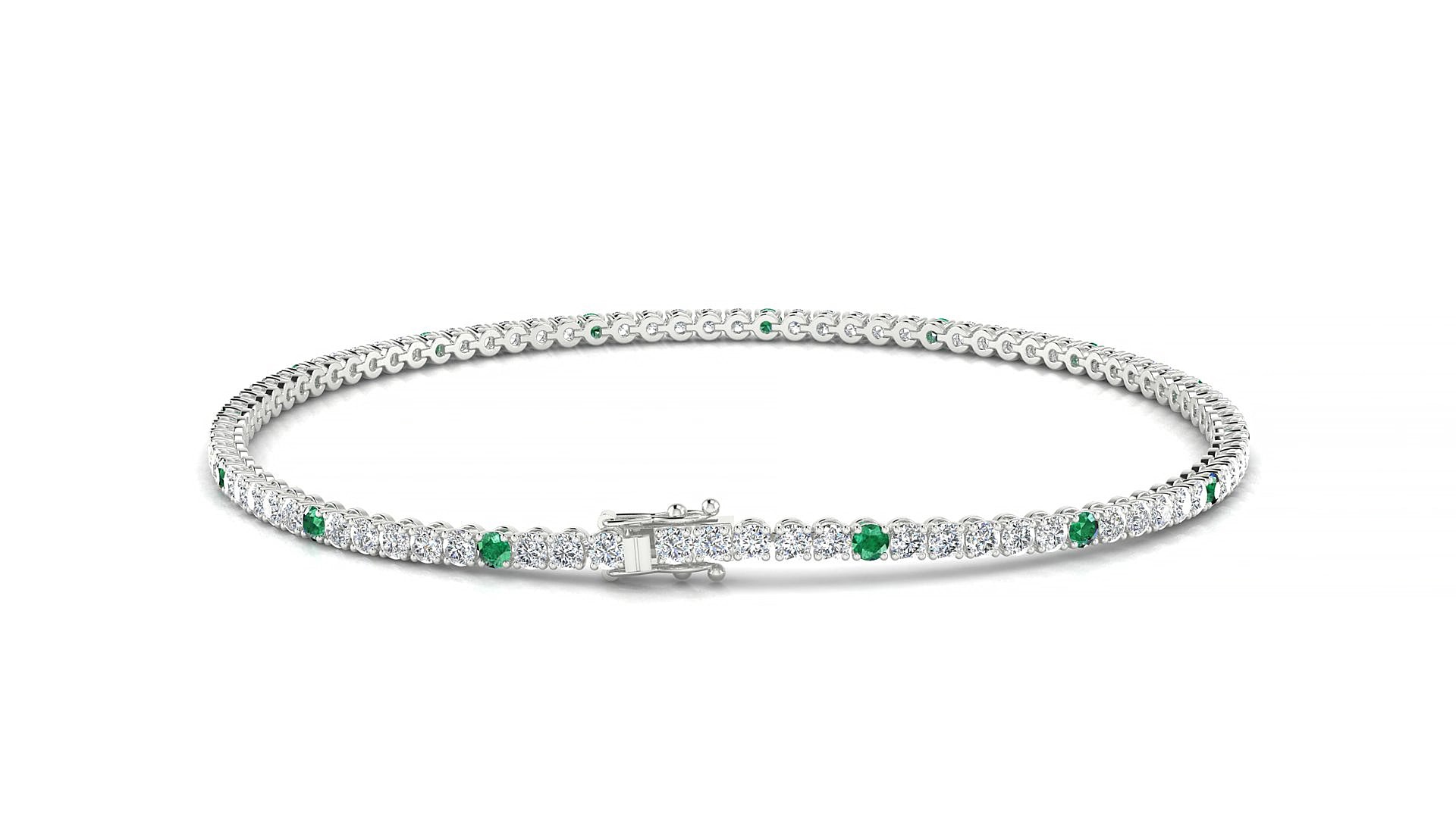 Firenze 1-5 | 18k White Gold 1.7 mm Round Natural Emerald & Diamond 15 cm Tennis Bracelet