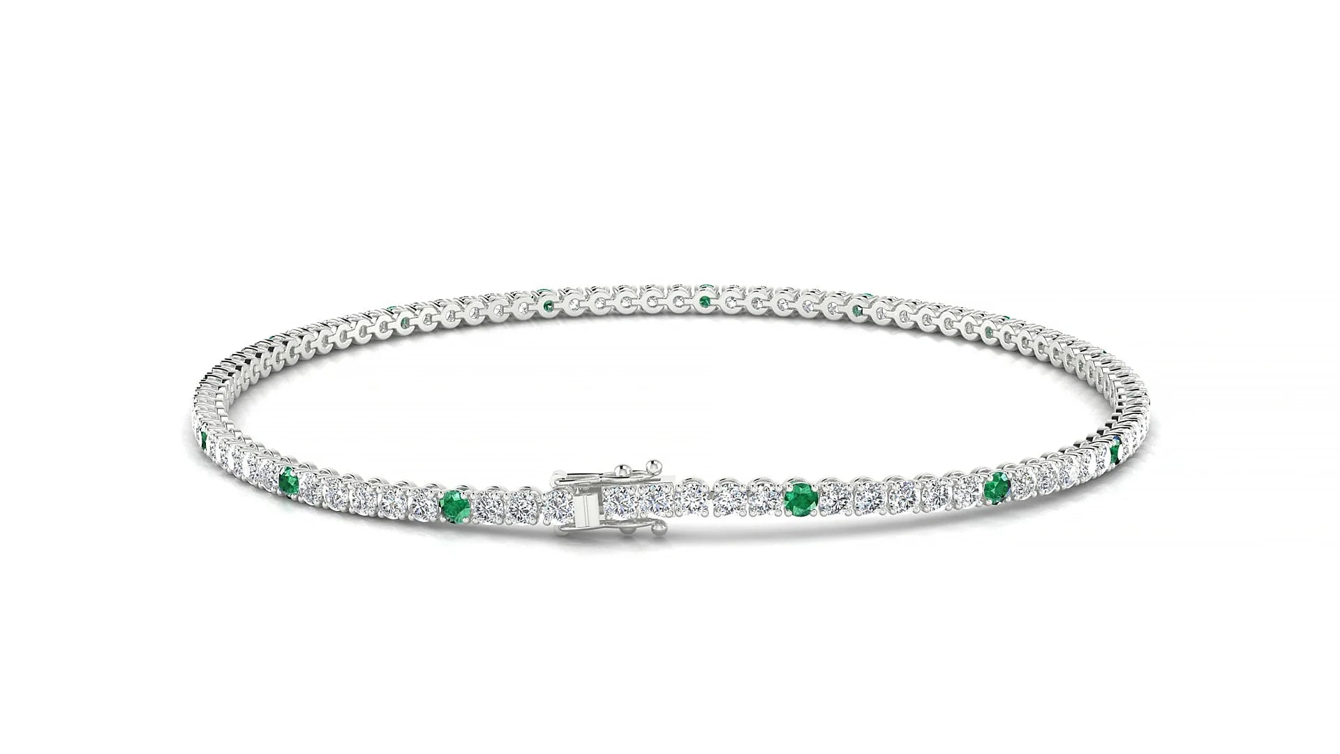 Firenze 1-5 | 18k White Gold 1.7 mm Round Natural Emerald & Diamond Tennis Bracelet