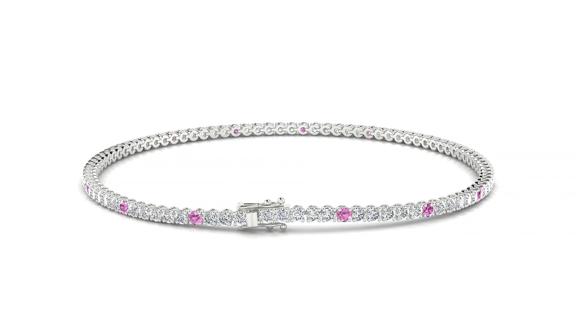 Firenze 1-5 | 18k White Gold 1.7 mm Round Natural Pink Sapphire & Diamond 19 cm Tennis Bracelet