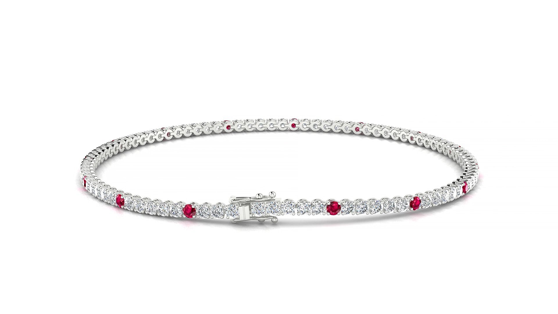 Firenze 1-5 | 18k White Gold 1.7 mm Round Natural Ruby & Diamond 15 cm Tennis Bracelet