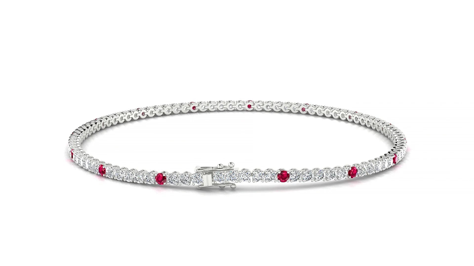 Firenze 1-5 | 18k White Gold 1.7 mm Round Natural Ruby & Diamond Tennis Bracelet
