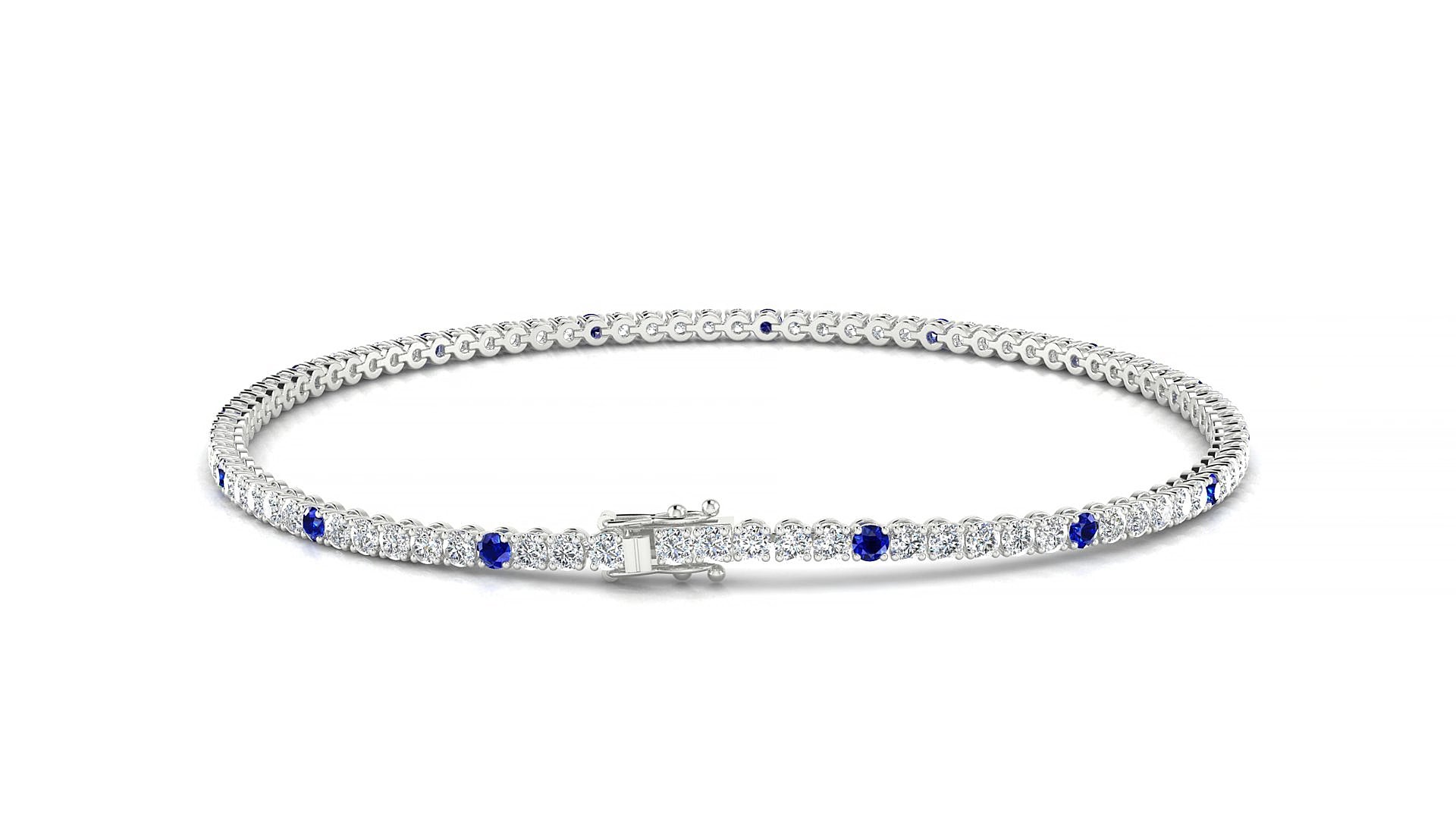 Firenze 1-5 | 18k White Gold 1.7 mm Round Natural Sapphire & Diamond 15 cm Tennis Bracelet