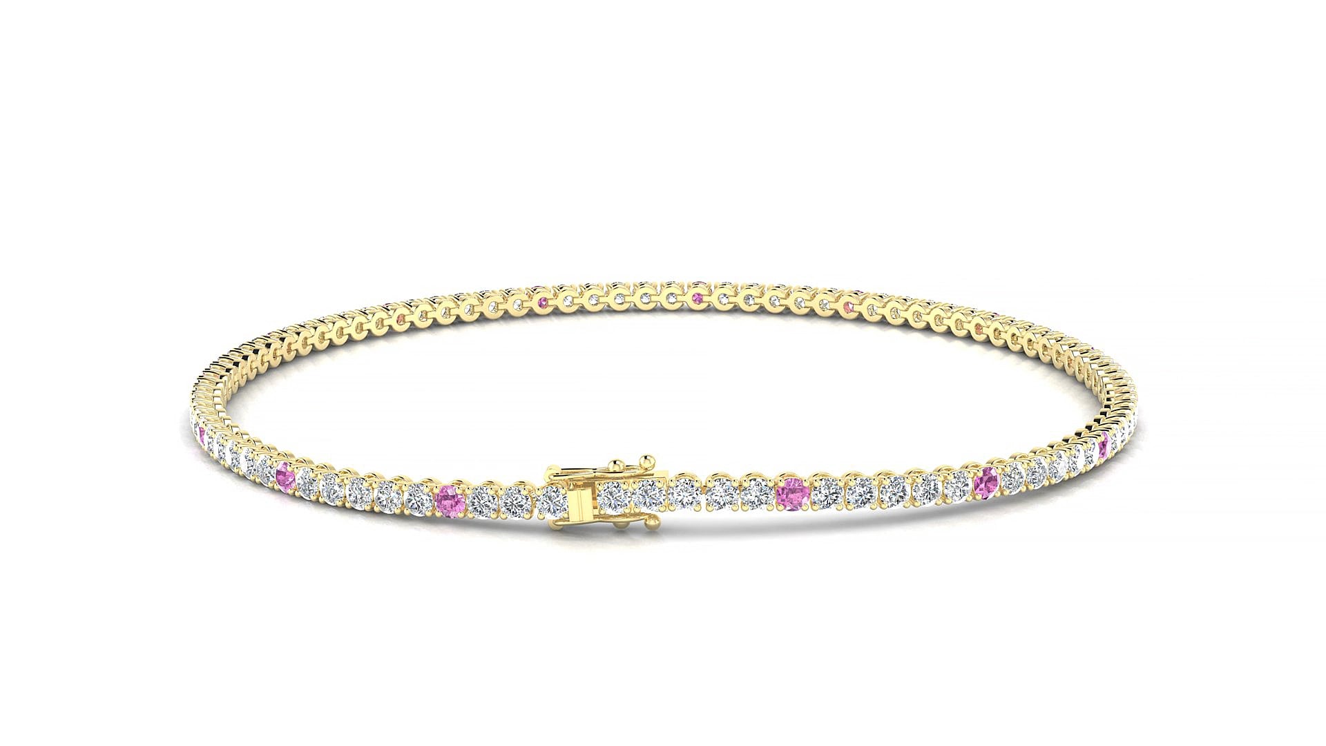Firenze 1-5 | 18k Yellow Gold 1.7 mm Round Natural Pink Sapphire & Diamond 18 cm Tennis Bracelet