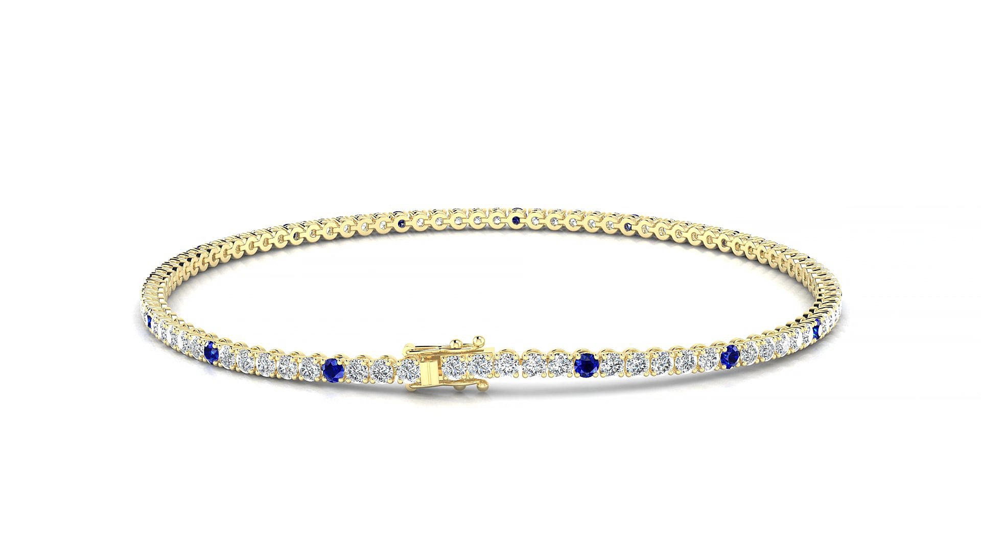 Firenze 1-5 | 18k Yellow Gold 1.7 mm Round Natural Sapphire & Diamond 15 cm Tennis Bracelet