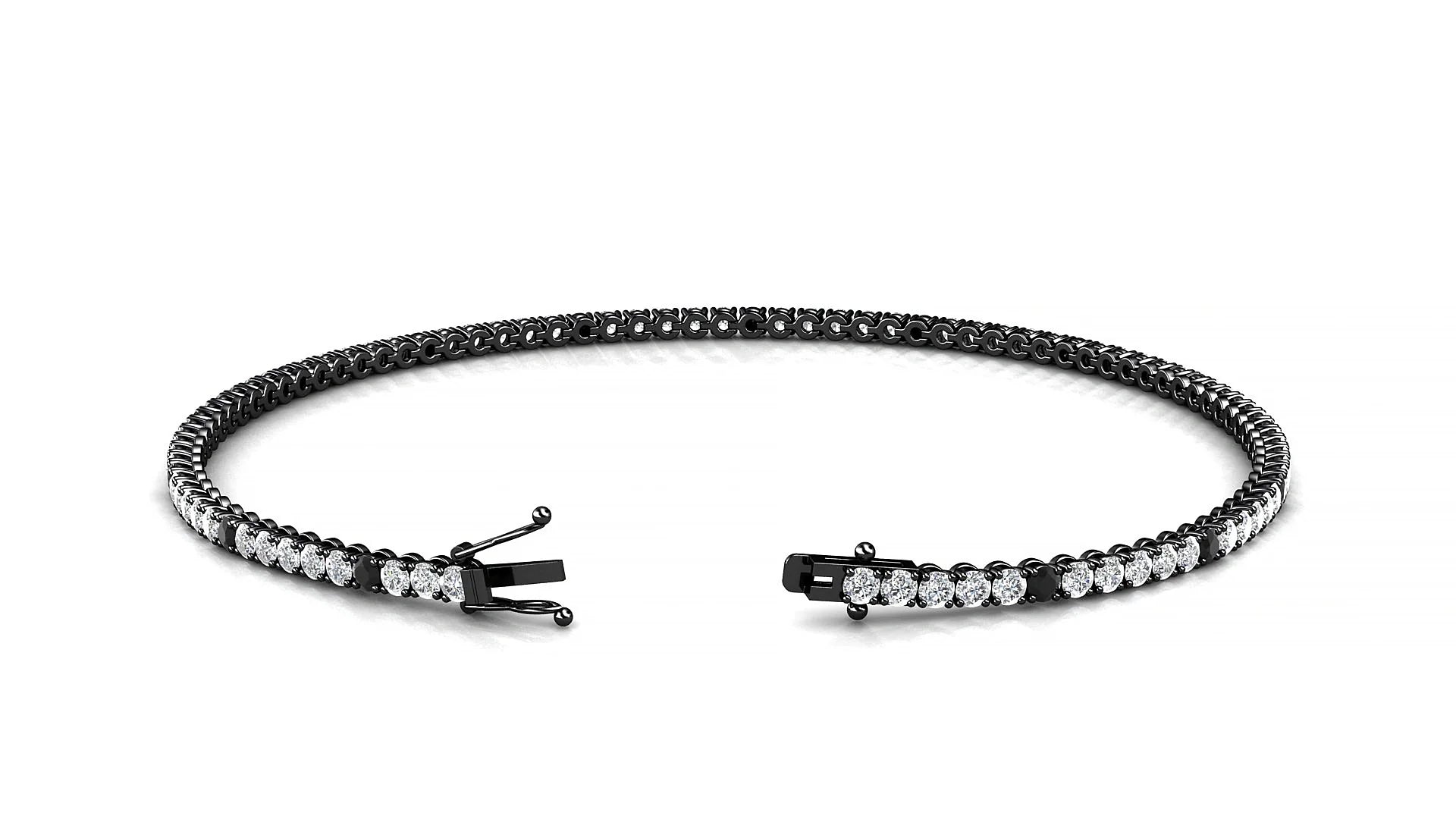 Firenze 1-5 | 18k Black Gold 1.7 mm Round Natural Black Diamond & Diamond Tennis Bracelet