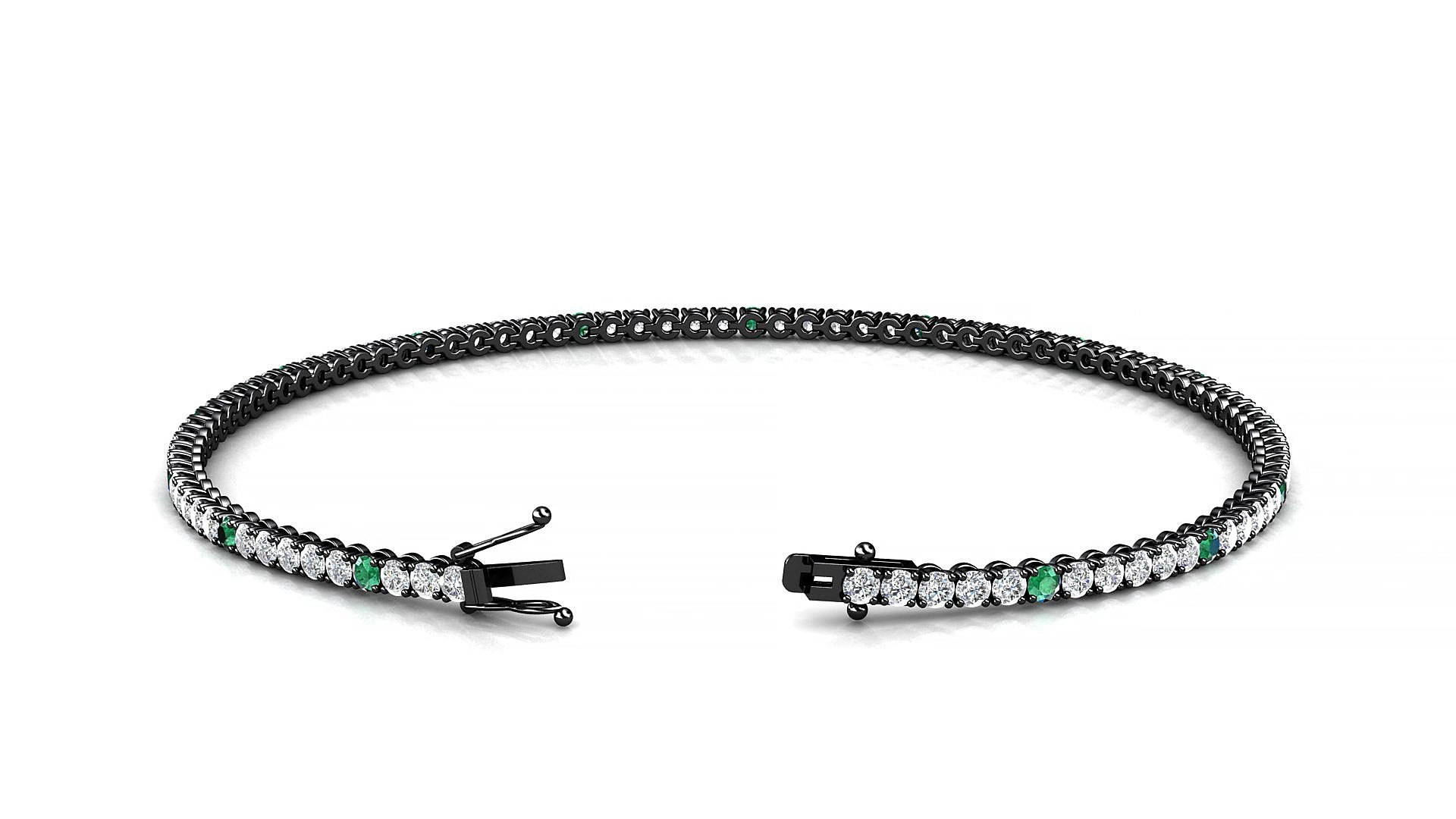 Firenze 1-5 | 18k Black Gold 1.7 mm Round Natural Emerald & Diamond 15 cm Tennis Bracelet