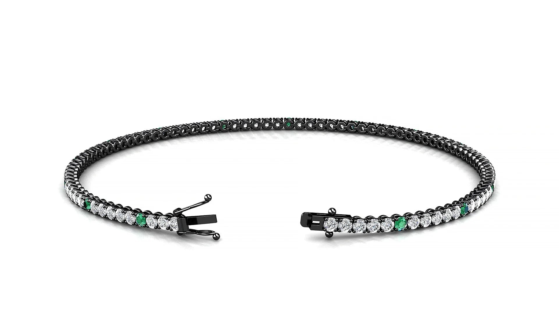 Firenze 1-5 | 18k Black Gold 1.7 mm Round Natural Emerald & Diamond Tennis Bracelet