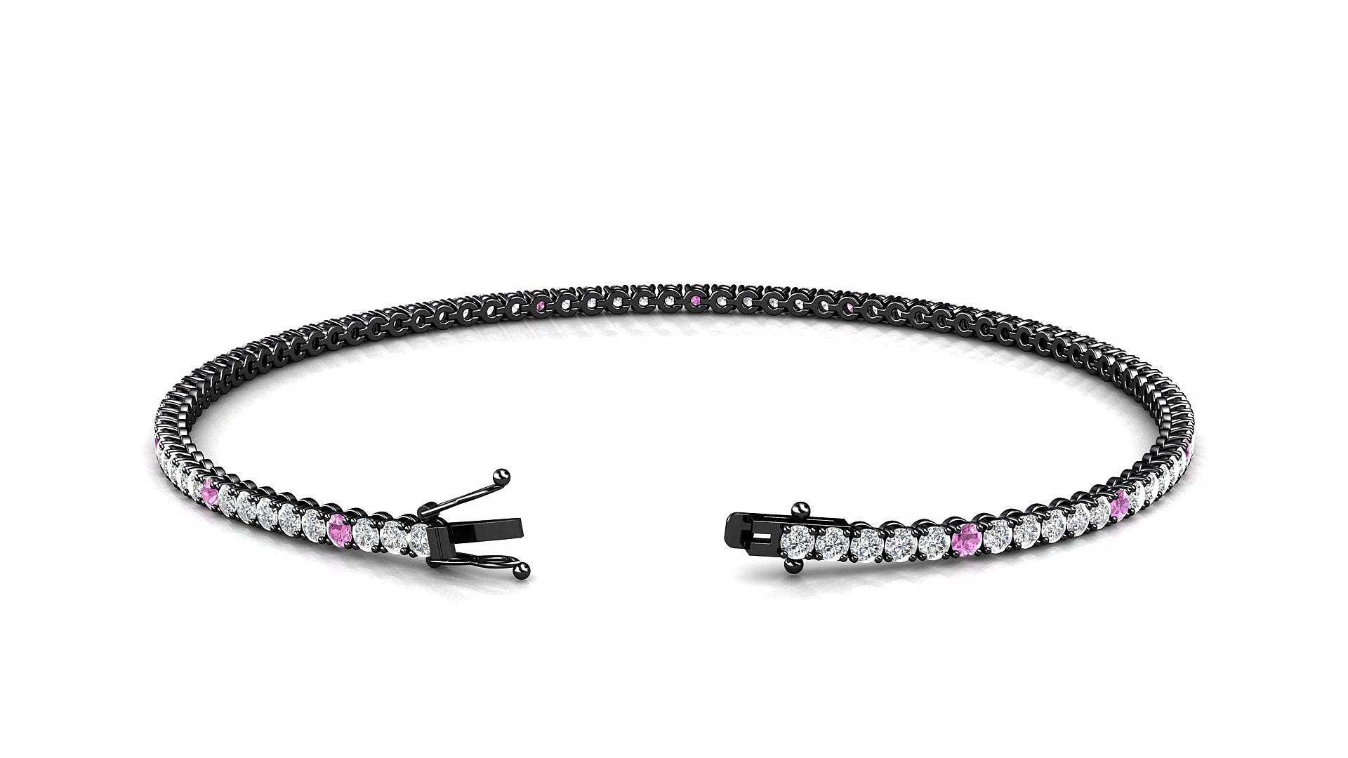 Firenze 1-5 | 18k Black Gold 1.7 mm Round Natural Pink Sapphire & Diamond 19 cm Tennis Bracelet