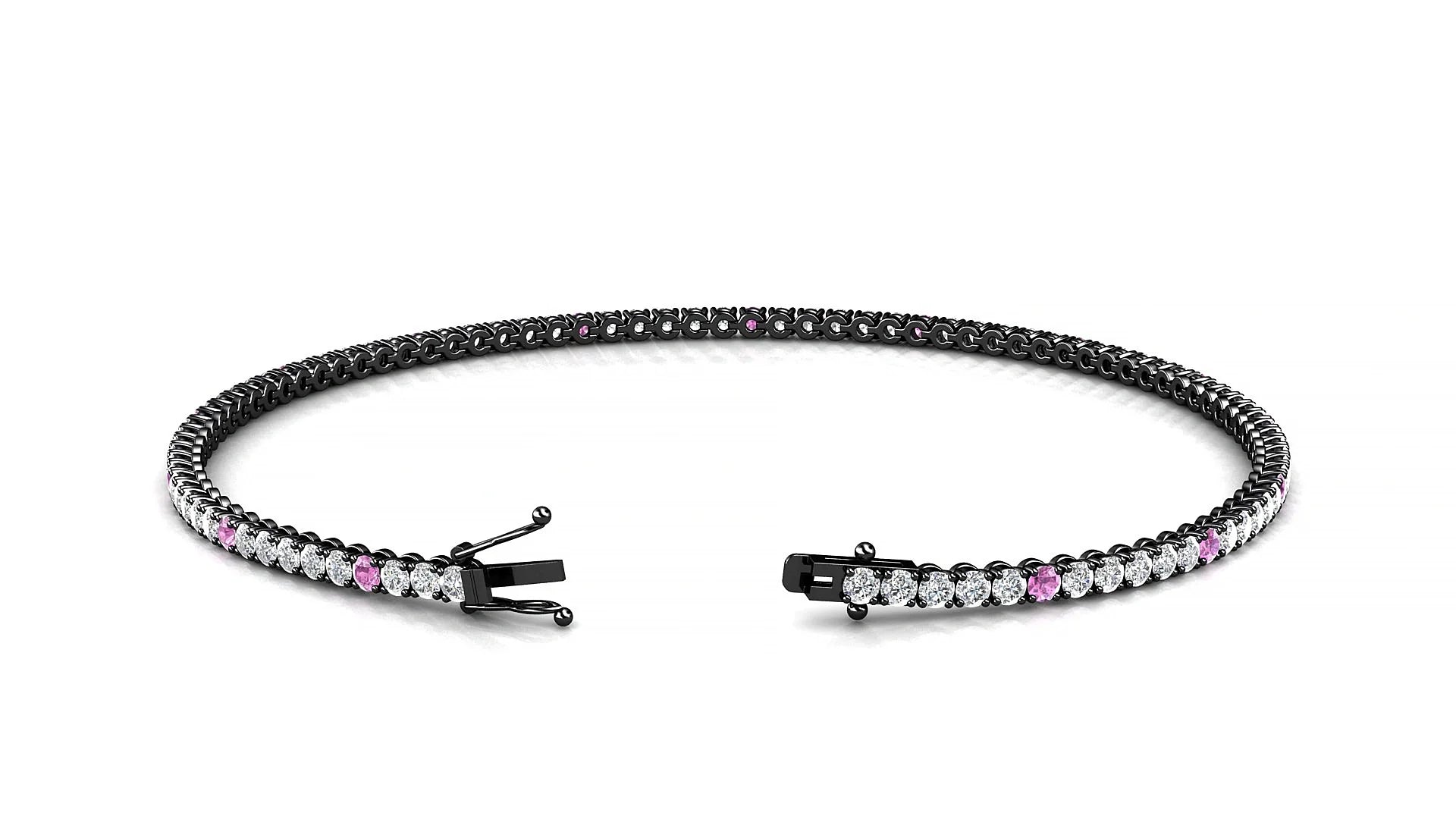 Firenze 1-5 | 18k Black Gold 1.7 mm Round Natural Pink Sapphire & Diamond Tennis Bracelet