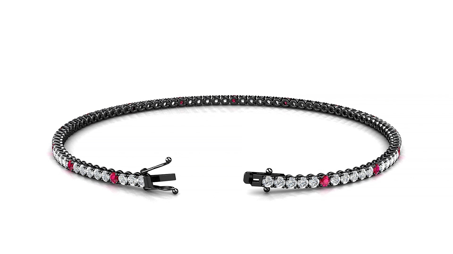Firenze 1-5 | 18k Black Gold 1.7 mm Round Natural Ruby & Diamond 17 cm Tennis Bracelet