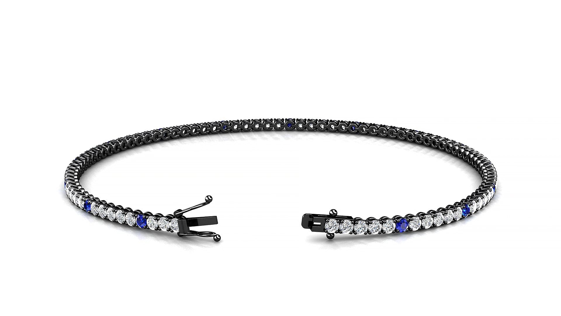 Firenze 1-5 | 18k Black Gold 1.7 mm Round Natural Sapphire & Diamond 19 cm Tennis Bracelet