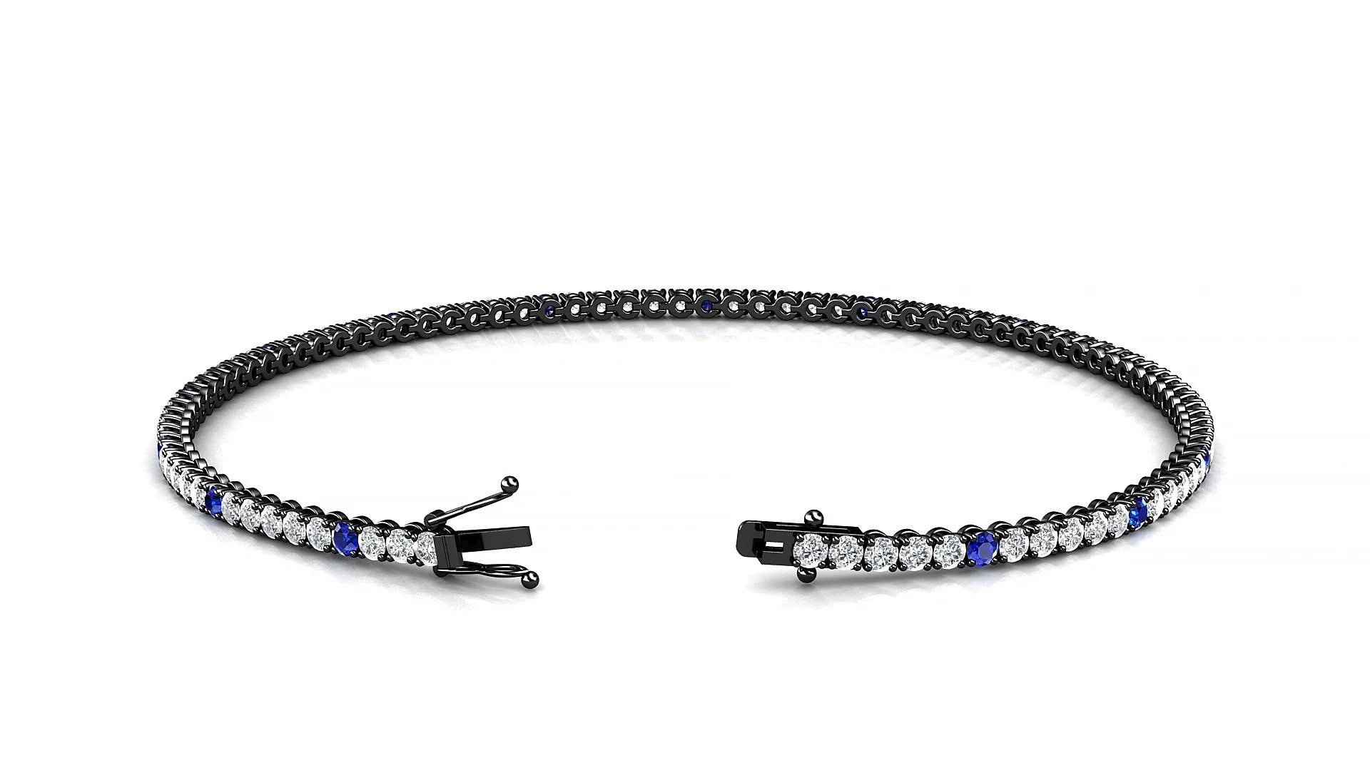Firenze 1-5 | 18k Black Gold 1.7 mm Round Natural Sapphire & Diamond Tennis Bracelet