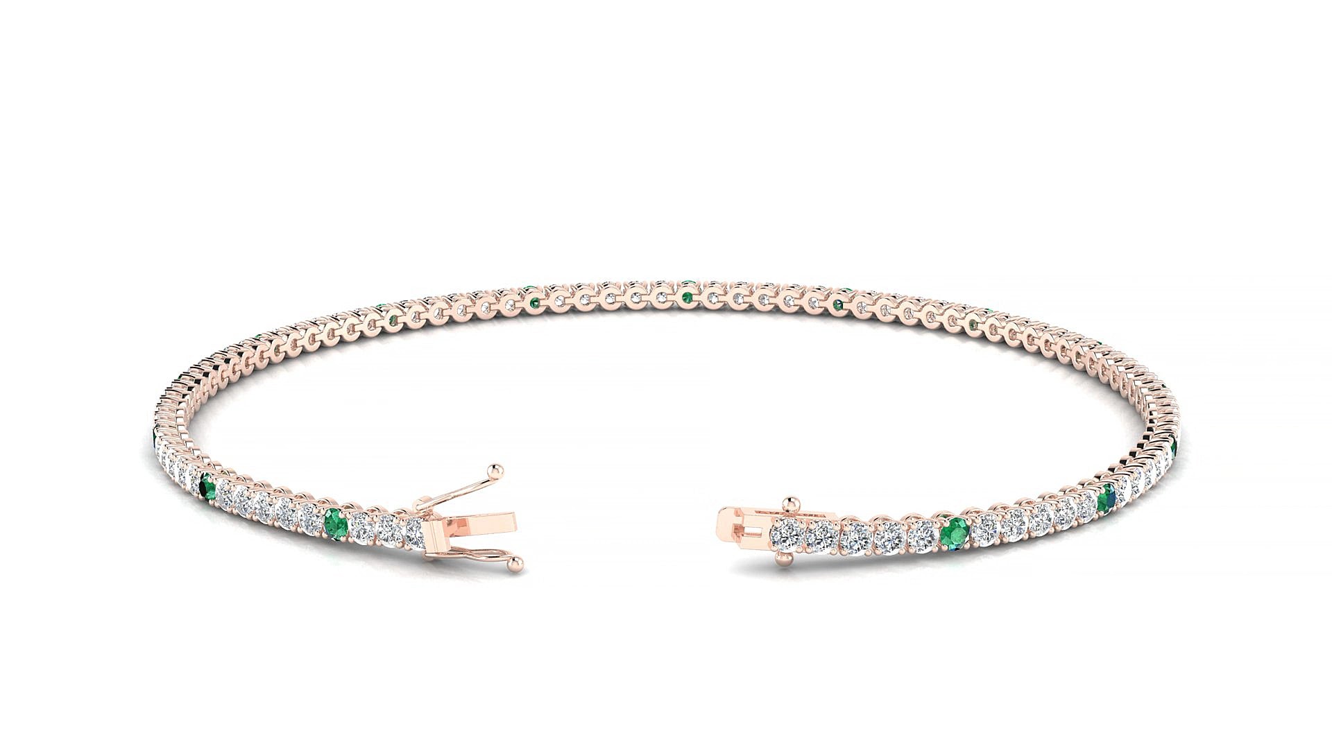 Firenze 1-5 | 18k Rose Gold 1.7 mm Round Natural Emerald & Diamond 20 cm Tennis Bracelet
